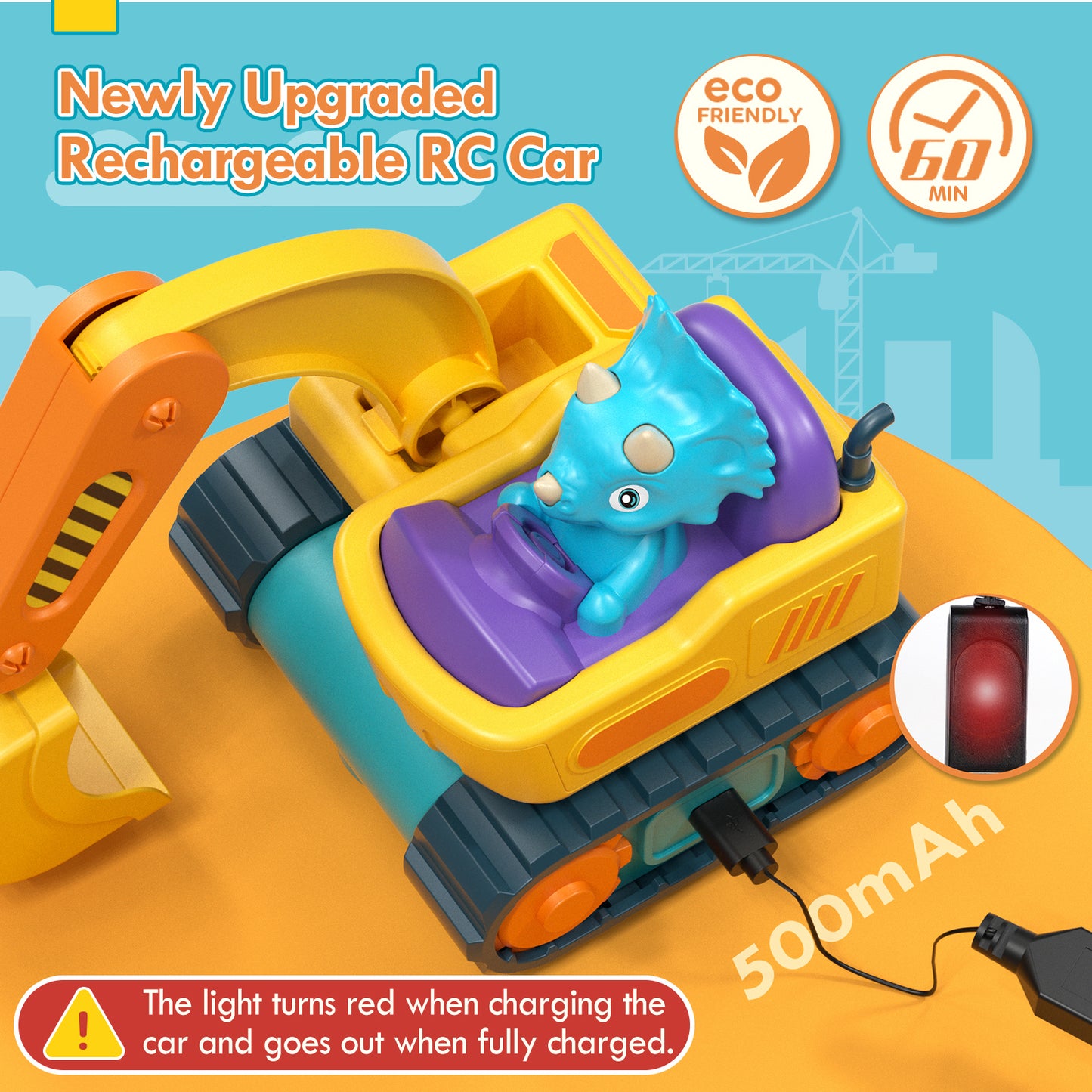 Remote Control Cars for Toddlers, Remote Control Toys, Rechargeable RC Cars for Toddler Toys 2-3, Construction Vehicle Dinosaur Toys for Ages 2-4 with Sounds & Music, 2 3 4 5 Year Old Boy Toys