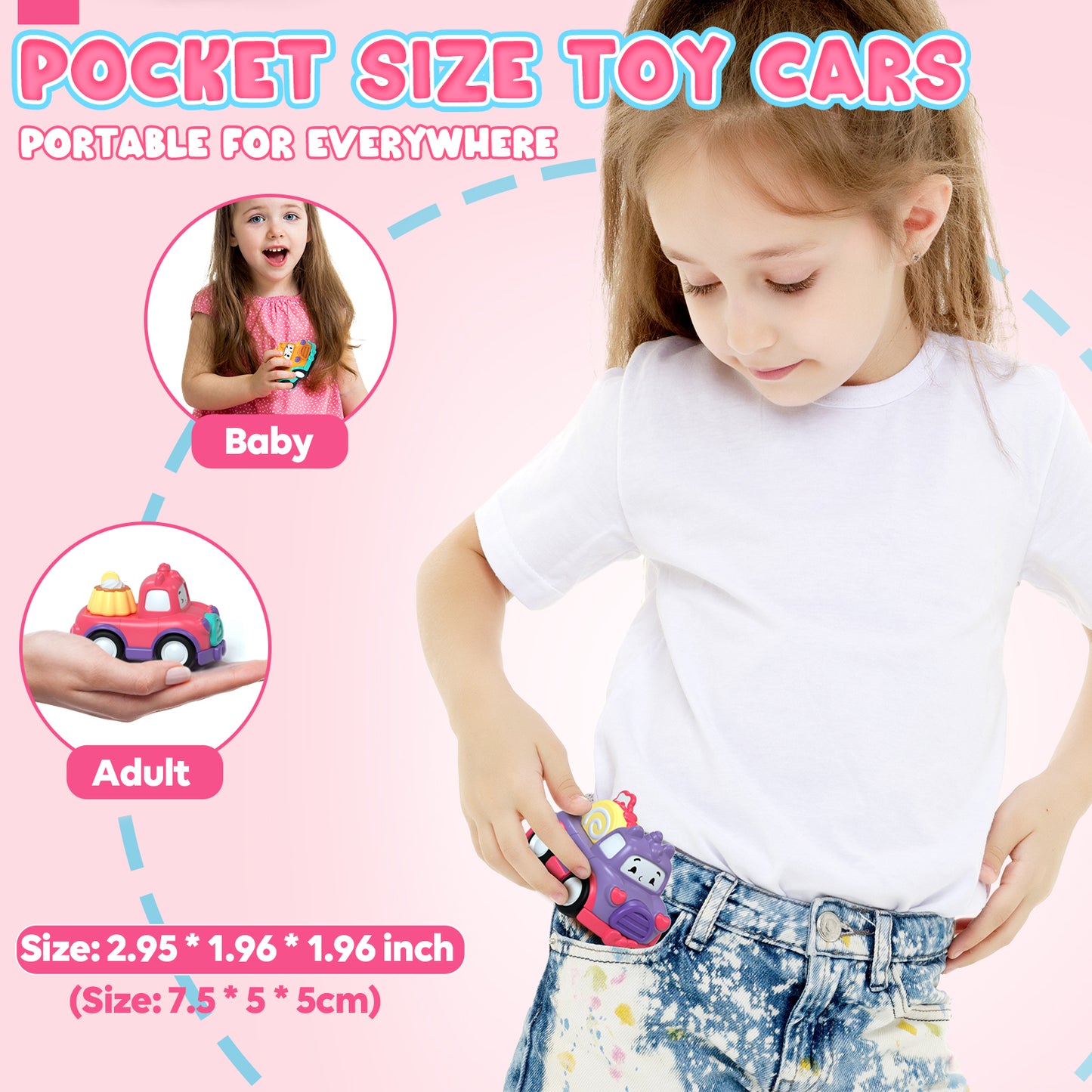 Toys for 1 Year Old, Toddler Girl Toys for 2 3 4 Year Old Girl, Pull Back Cars Baby Toys, Dessert Toy Cars for Girls, Friction Powered Car Toy 6 PCS with Storage Bag, Best Birthday Christmas Gifts