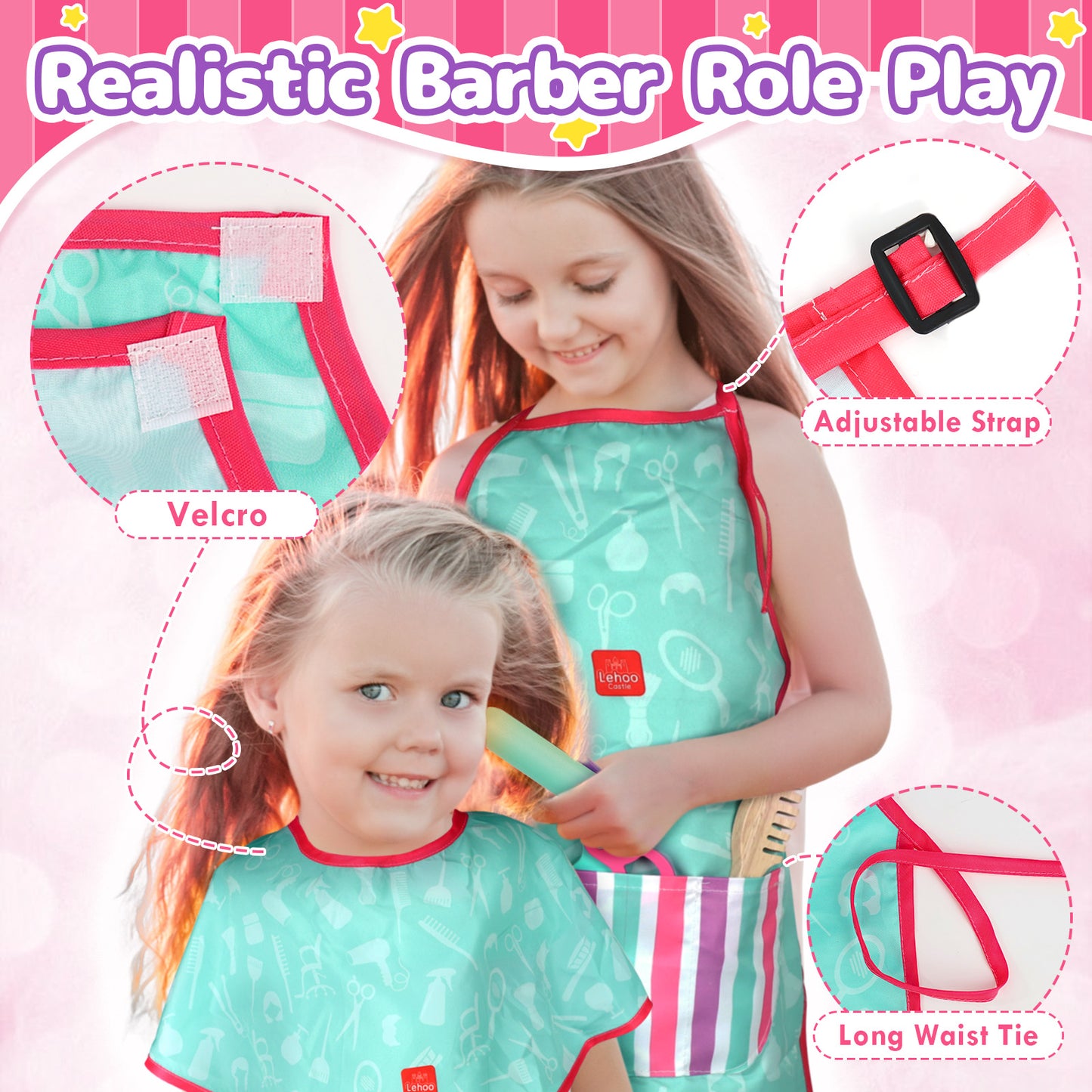 Kids Vanity Sets for Girls, Toddler Vanity Set, 32 PCS Wooden Kids Hair Salon Playset, Hairdressing Pretend Playset, Barber Pretend Hair Styling Set with Apron/Hair Dryer/Hair Accessories for Age 3+