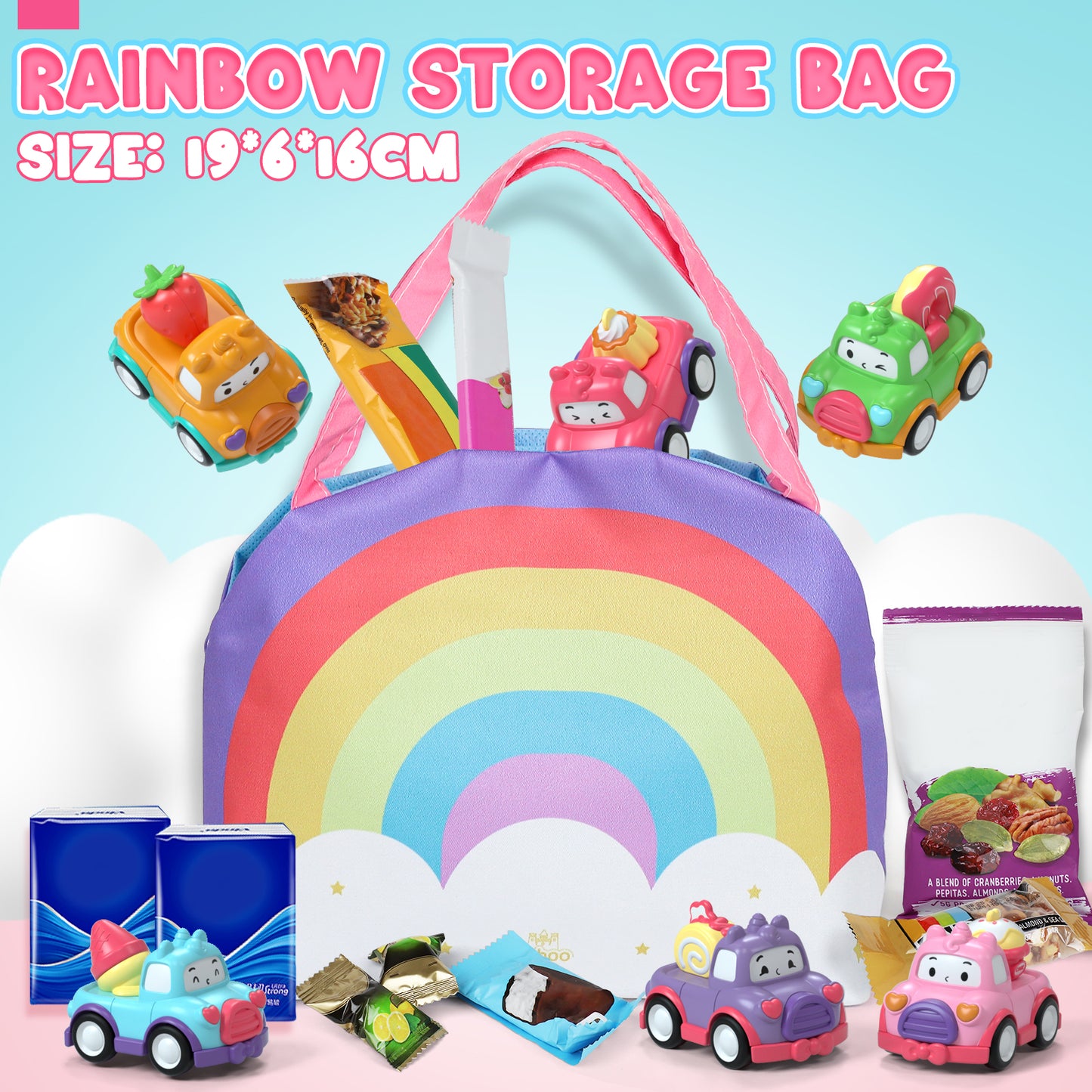 Toys for 1 Year Old, Toddler Girl Toys for 2 3 4 Year Old Girl, Pull Back Cars Baby Toys, Dessert Toy Cars for Girls, Friction Powered Car Toy 6 PCS with Storage Bag, Best Birthday Christmas Gifts