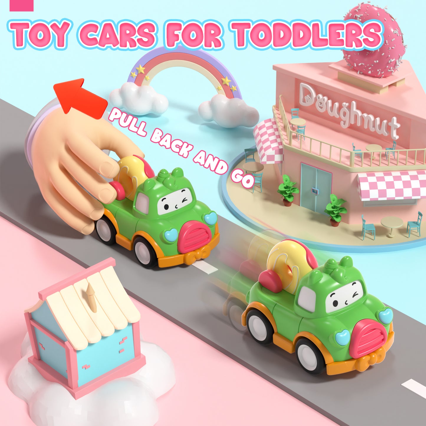 Toys for 1 Year Old, Toddler Girl Toys for 2 3 4 Year Old Girl, Pull Back Cars Baby Toys, Dessert Toy Cars for Girls, Friction Powered Car Toy 6 PCS with Storage Bag, Best Birthday Christmas Gifts