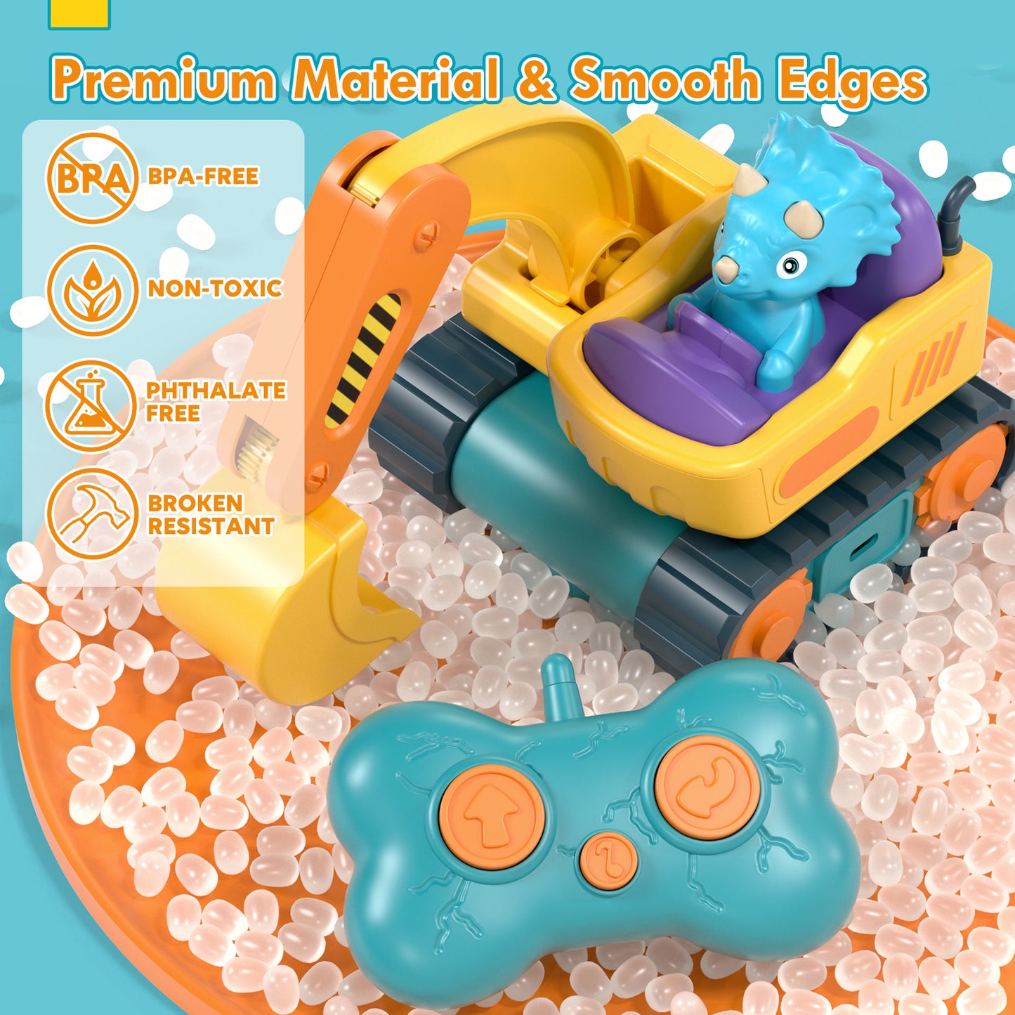 Remote Control Cars for Toddlers, Remote Control Toys, Rechargeable RC Cars for Toddler Toys 2-3, Construction Vehicle Dinosaur Toys for Ages 2-4 with Sounds & Music, 2 3 4 5 Year Old Boy Toys