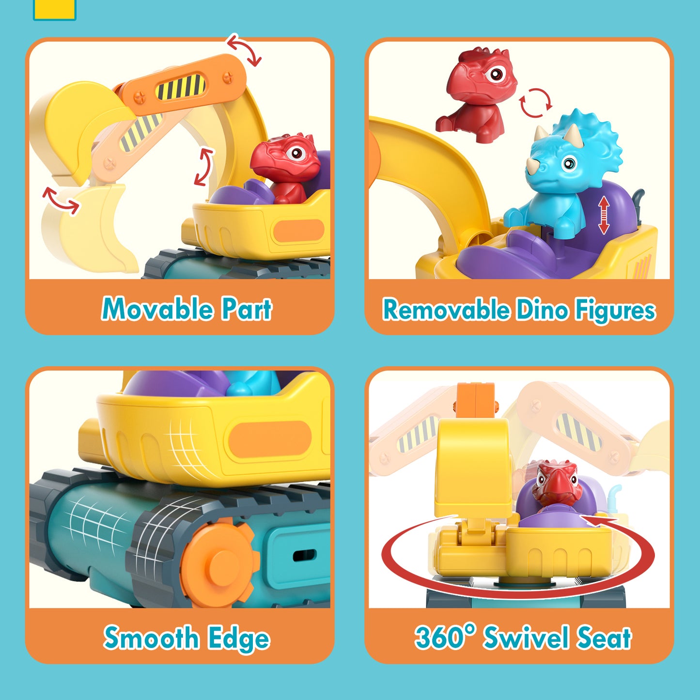 Remote Control Cars for Toddlers, Remote Control Toys, Rechargeable RC Cars for Toddler Toys 2-3, Construction Vehicle Dinosaur Toys for Ages 2-4 with Sounds & Music, 2 3 4 5 Year Old Boy Toys