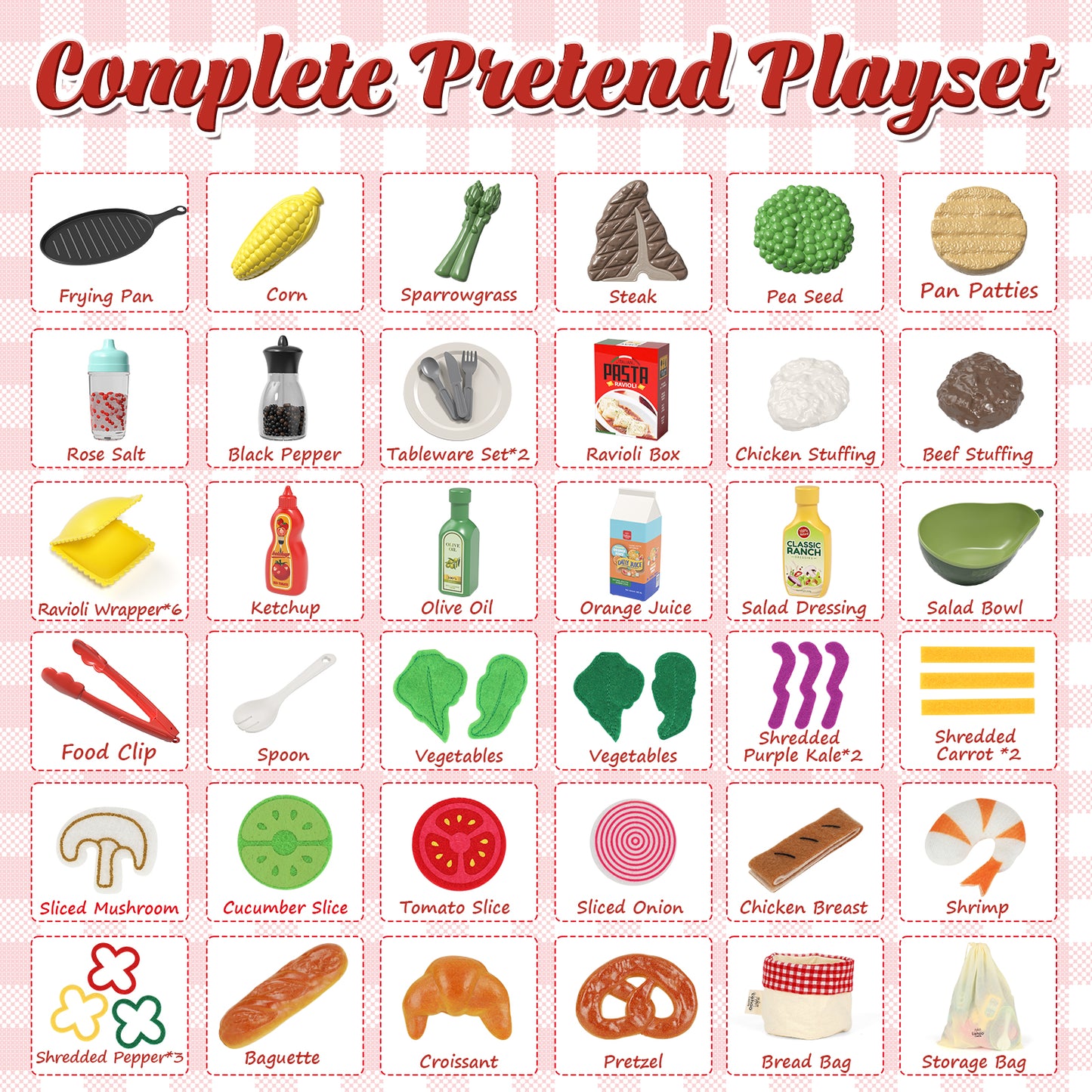 Play Food Sets, Kitchen Toys Food for Kids, Kitchen Play, Pretend Play, Fake Food Toys, Include Steak & Bread & Pasta, Preschool Learning Toddler Toys, Best Gifts for Girls Boys