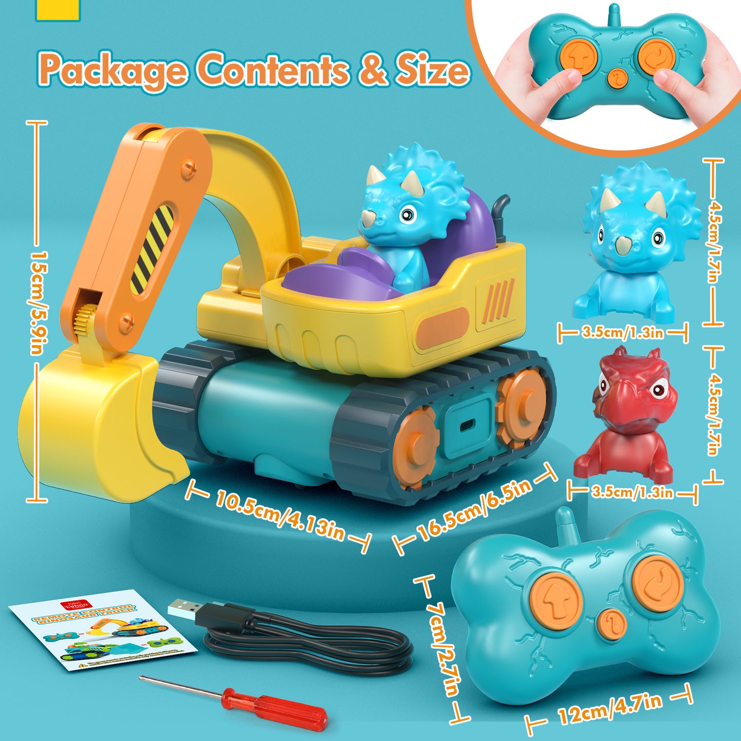 Remote Control Cars for Toddlers, Remote Control Toys, Rechargeable RC Cars for Toddler Toys 2-3, Construction Vehicle Dinosaur Toys for Ages 2-4 with Sounds & Music, 2 3 4 5 Year Old Boy Toys