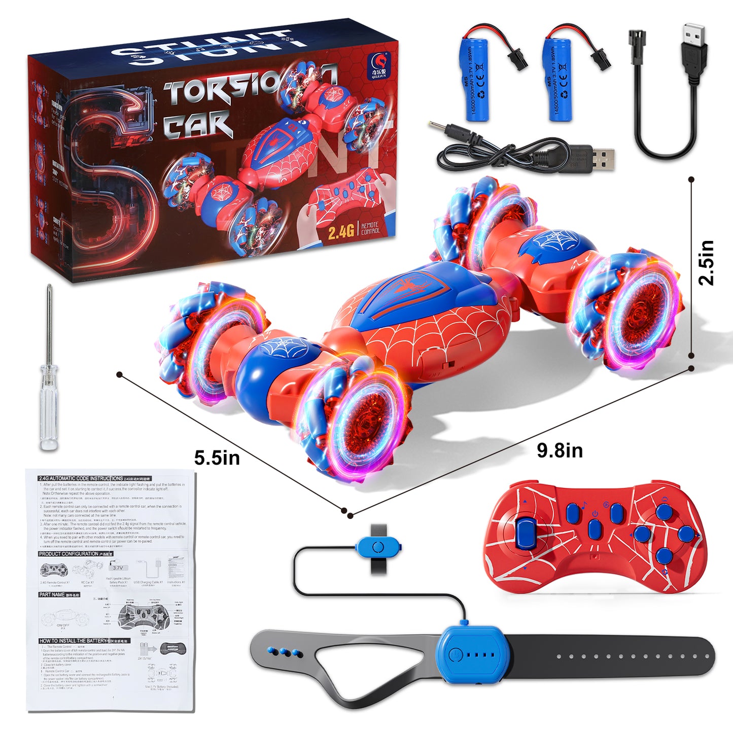Remote Control Car, Gesture Sensing RC Stunt Car, Hand Controlled RC Car, Toys for Boys Age 5 to 7, 2.4Ghz 4WD Gesture RC Twist Cars with Sound & Light for Kids, Best Birthday Christmas Gift