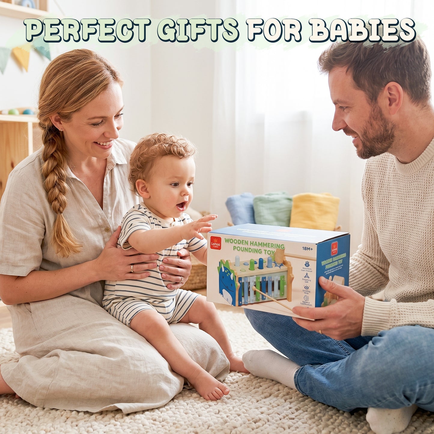 Wooden Montessori Toys for 1 Year Old, Hammering Pounding Toy with Xylophone, Educational Learning Toys, Baby Activity Toys for 1 2 3 Year Old, Preschool Toys, Birthday Gifts (Dinosaur)