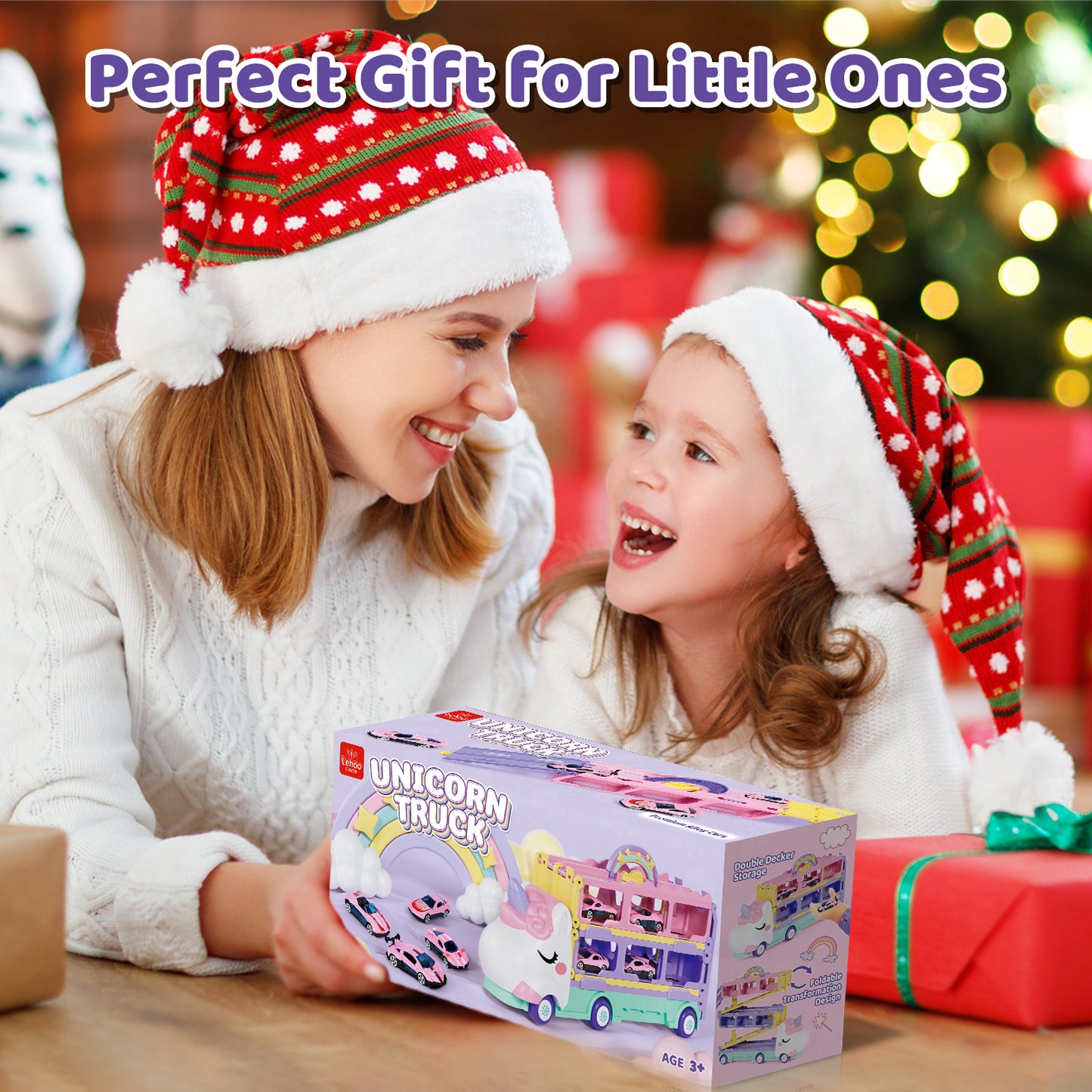 Toddler Girl Toys, Toddler Toys for 2 3 4 5 Year Old Girl, Unicorn Toy Trucks Cars for Kids, Carrier Truck Toy Cars for Toddlers with 4 Racing Cars, 62.5" Race Track, Best Birthday Christmas Gifts