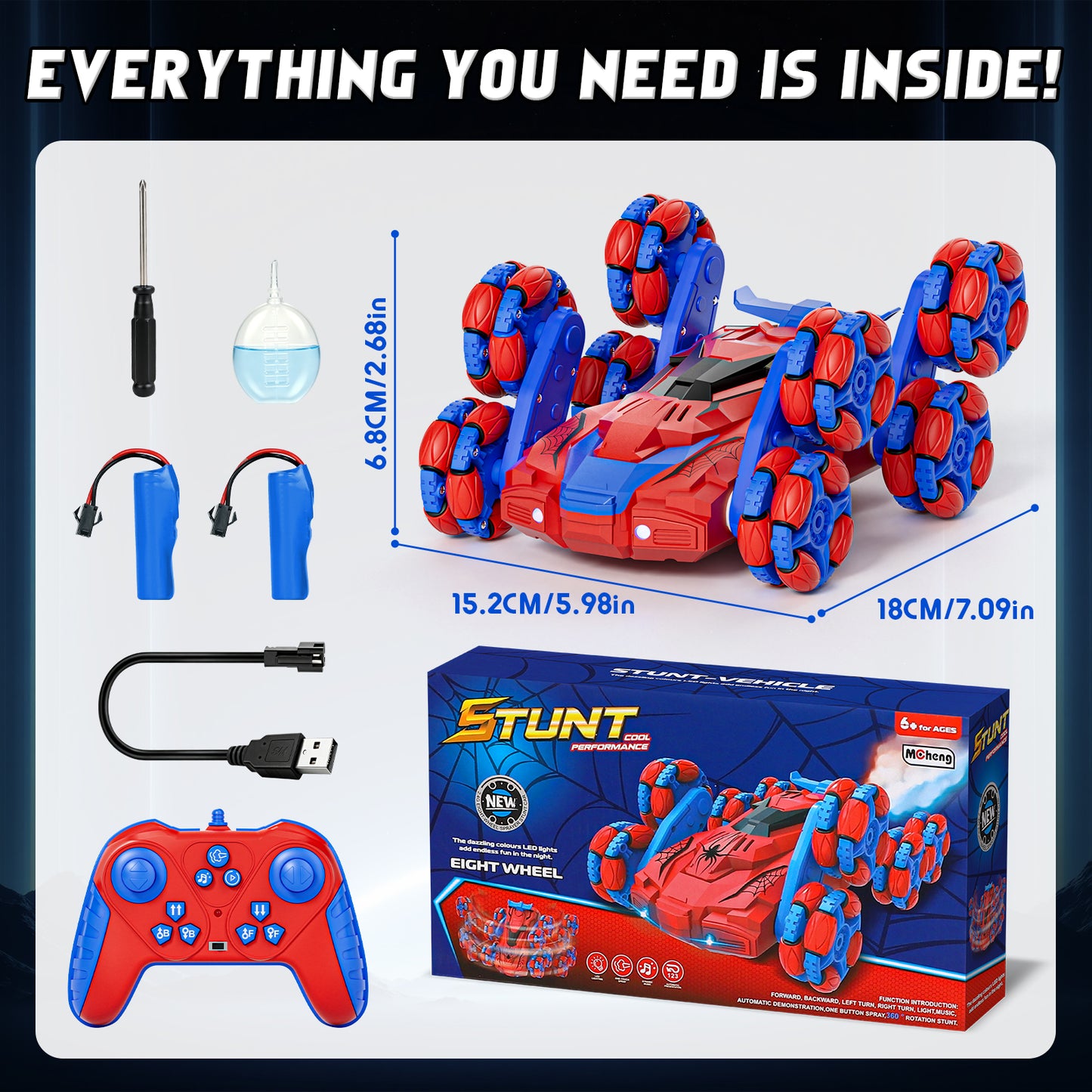 Remote Control Cars, 8WD RC Car Toys for 8-12 Year Old, Boys Toy Car, 2.4Ghz Fast Stunt, Transform Drift Stunt Cars with Lights & Spray, Outdoor Toys, Perfect Birthday Christmas Gift
