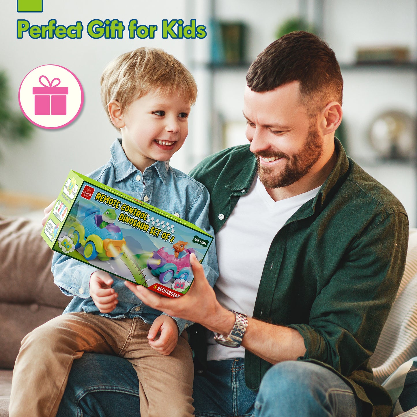 Remote Control Car for Toddlers, 2 Pack Dinosaur Toys for Kids 2 3 4 5 Years Old with Lights & Music, Rechargeable RC Cars for Toddler Toys, 2 3 4 Year Old Boy Toys