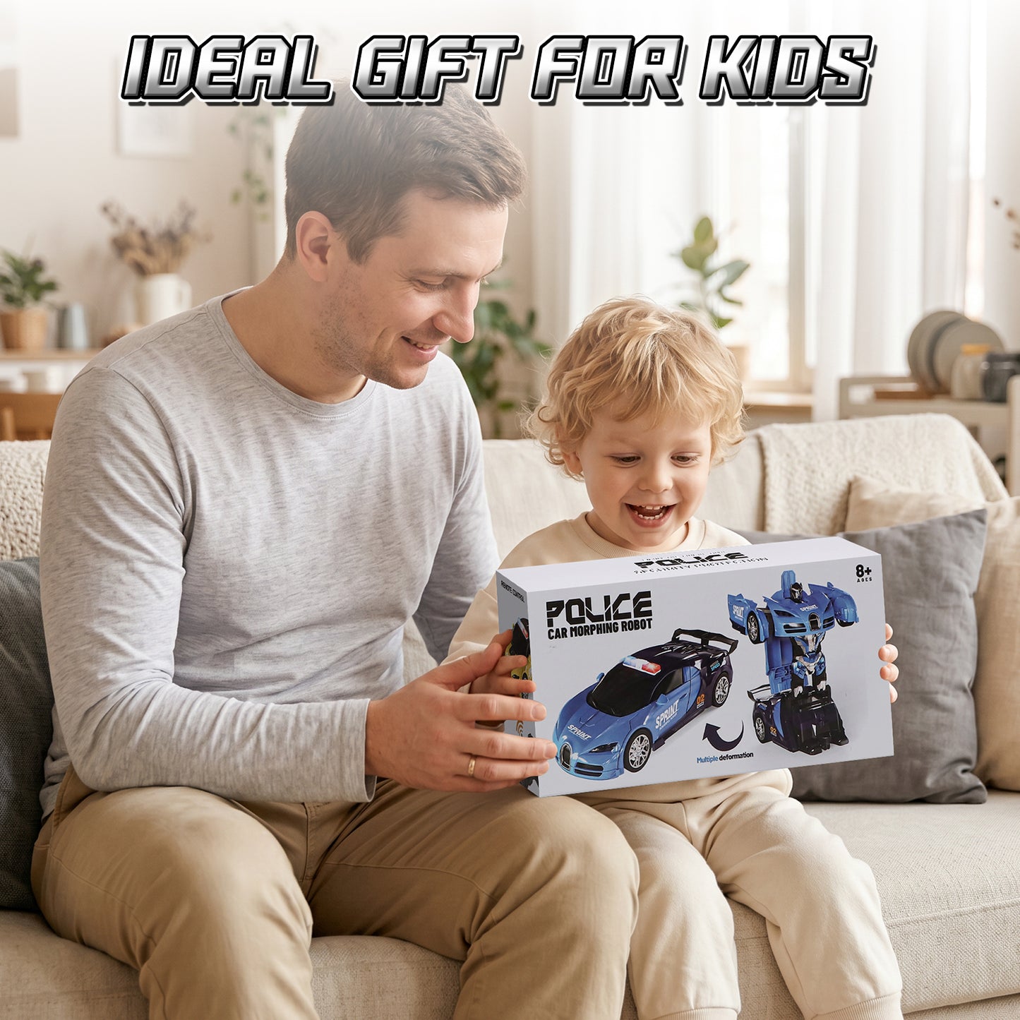 Remote Control Cars, Police Car Toy, Transform RC Cars, Transforming Toys with Cool Light, 360° Rotation One Button Deformation Car Toy, Birthday Gifts for Boys 5-7 8-12 Years Old