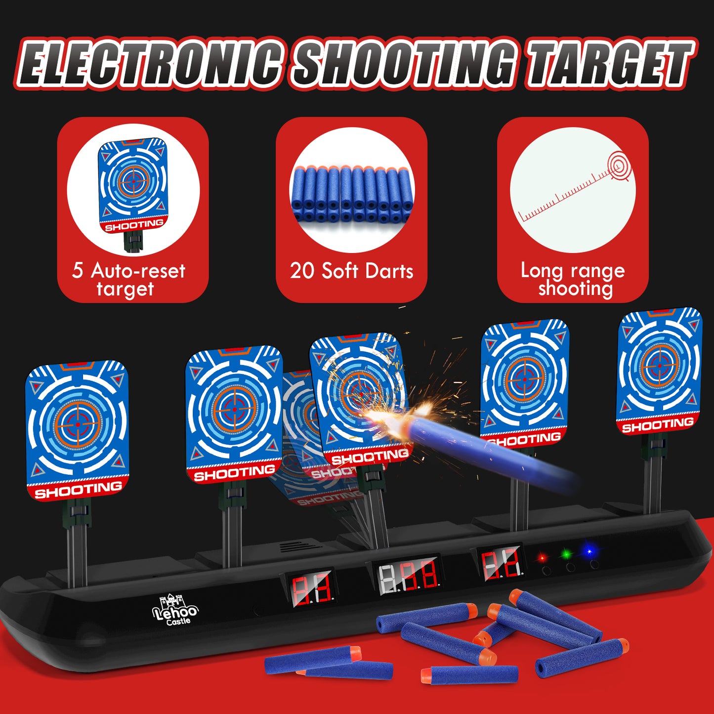 Shooting Targets for Nerf, with Auto-Reset, 5 Electronic Digital Scoring Target with Toy Gun