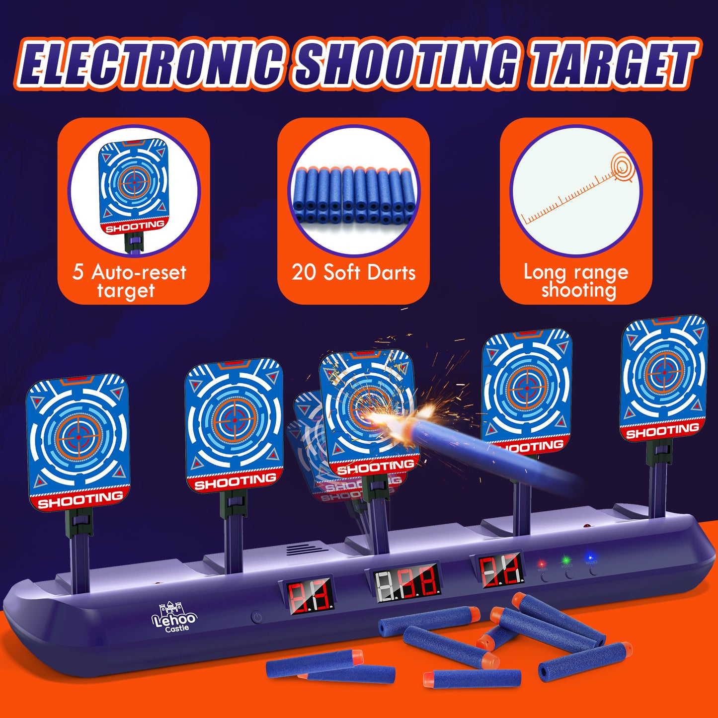 Shooting Targets for Nerf, Target with Auto-Reset, 5 Electronic Digital Scoring Target with Toy Shooting, Blue