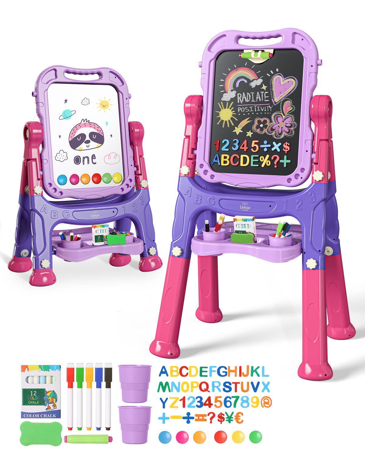 Easel for Kids, 4 in 1 Rotatable Double Sided Adjustable Standing Kids Art Easel Drawing Board White Board Chalkboard with Painting Accessories