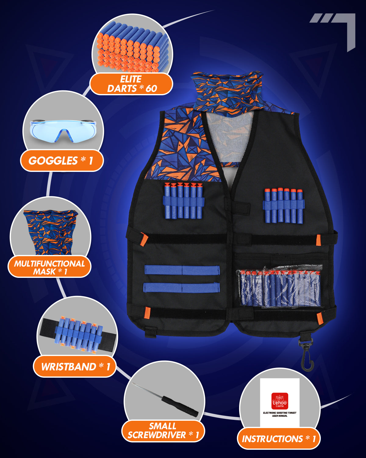 Kid Shooting Targets for Nerf with Auto-Reset, 4 Electronic Digital Target with Tactical Vest - Blue