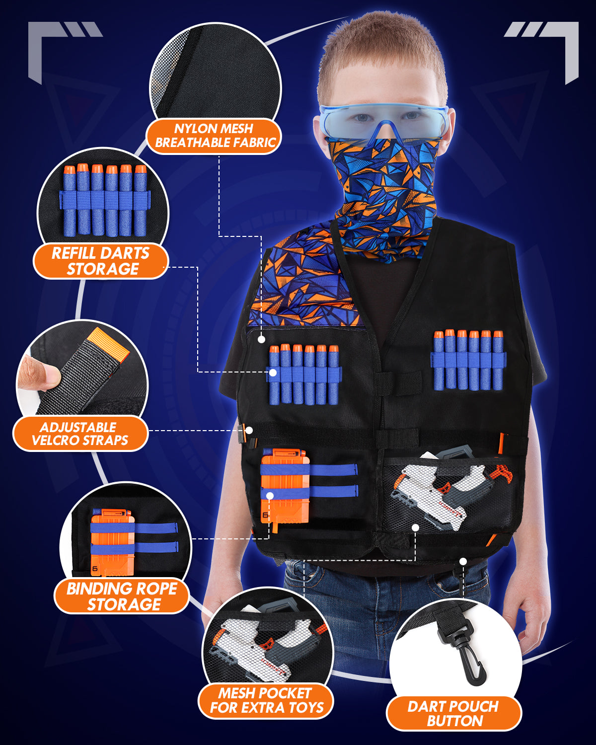 Kid Shooting Targets for Nerf with Auto-Reset, 4 Electronic Digital Target with Tactical Vest - Blue