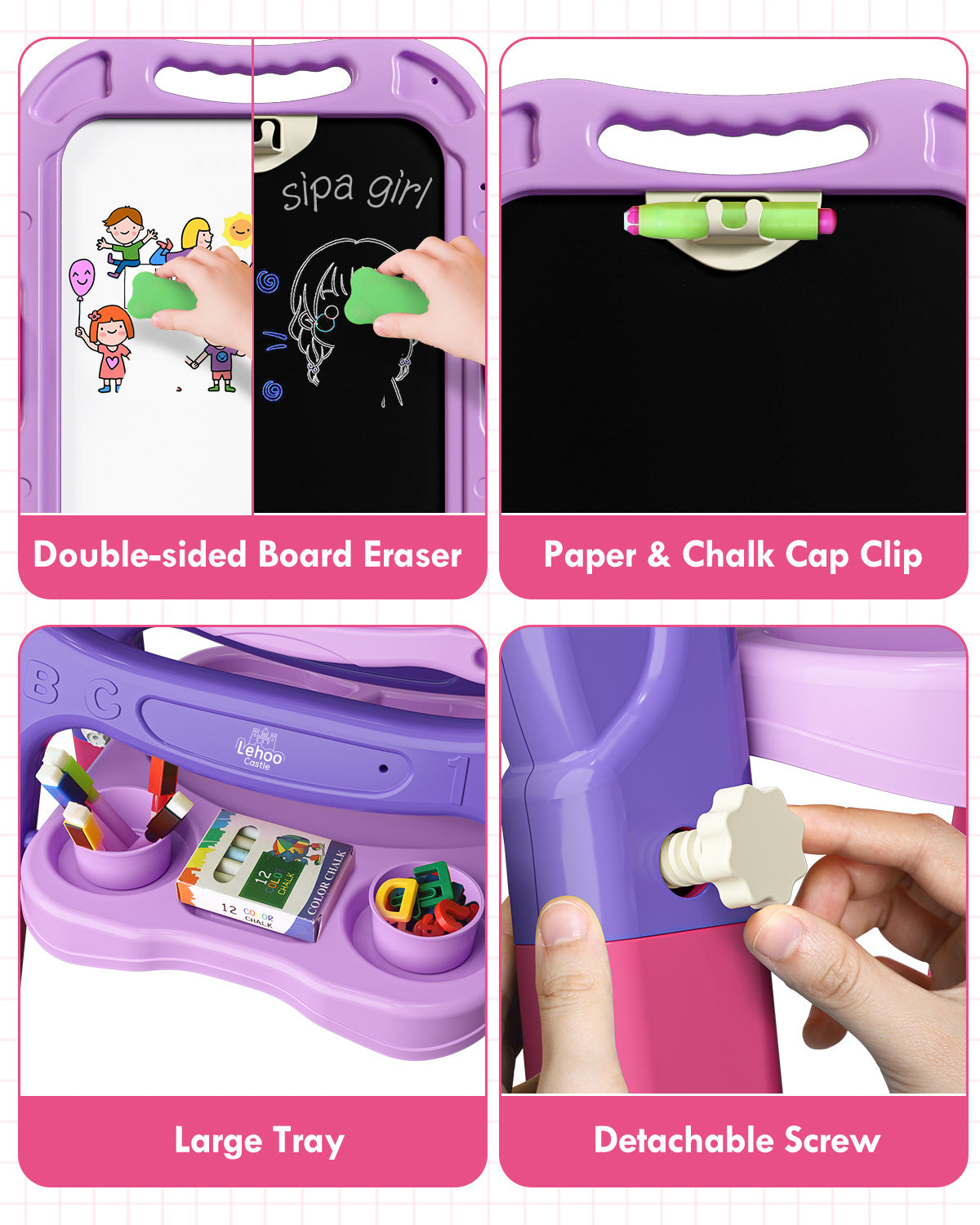 Easel for Kids, 4 in 1 Rotatable Double Sided Adjustable Standing Kids Art Easel Drawing Board White Board Chalkboard with Painting Accessories