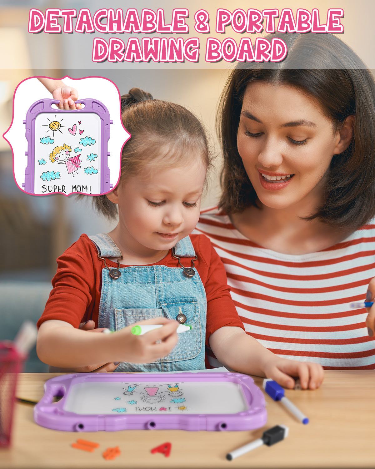 Easel for Kids, 4 in 1 Rotatable Double Sided Adjustable Standing Kids Art Easel Drawing Board White Board Chalkboard with Painting Accessories