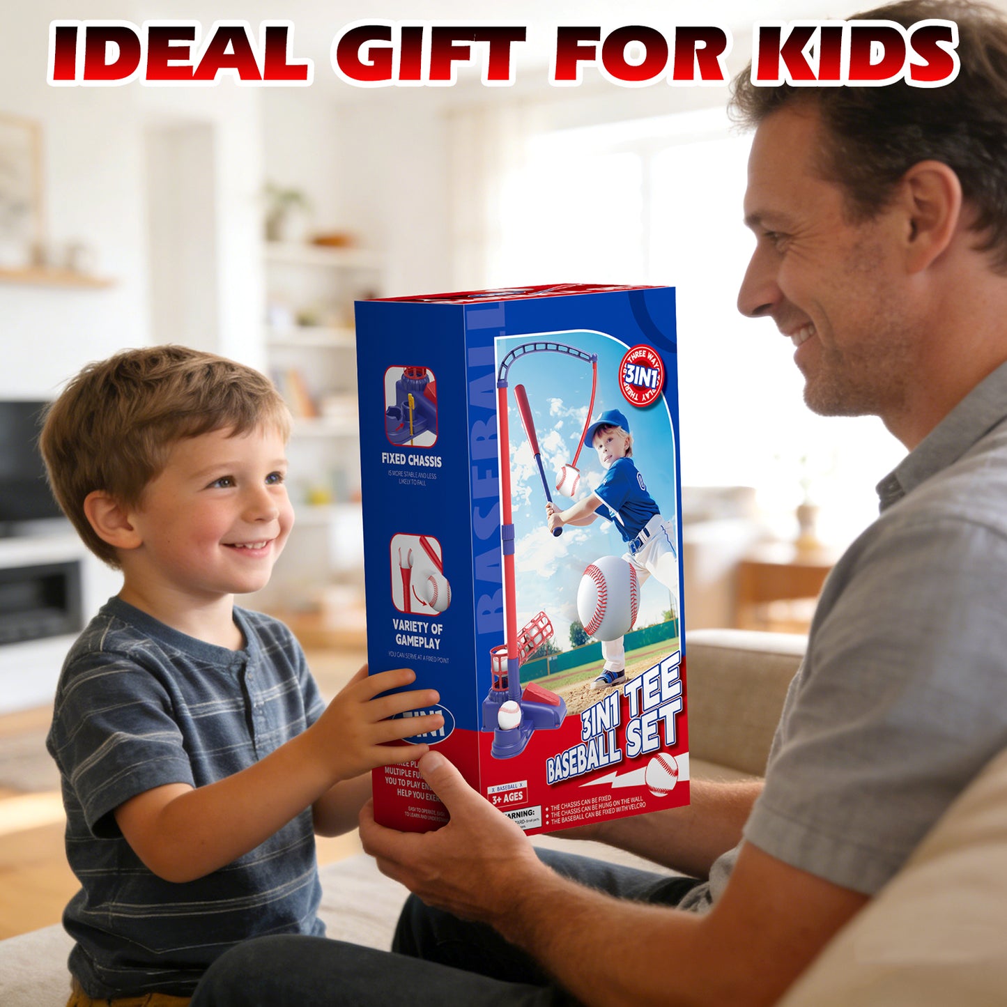 3 in 1 T Ball Set Toys for Kids 3-8, Kids Baseball Toys Includes 6 Balls, Tee Ball Set for Kids Age 3+, Toddler Baseball Game Sports & Outdoors Toys, Auto Ball Launcher & Storage Bag