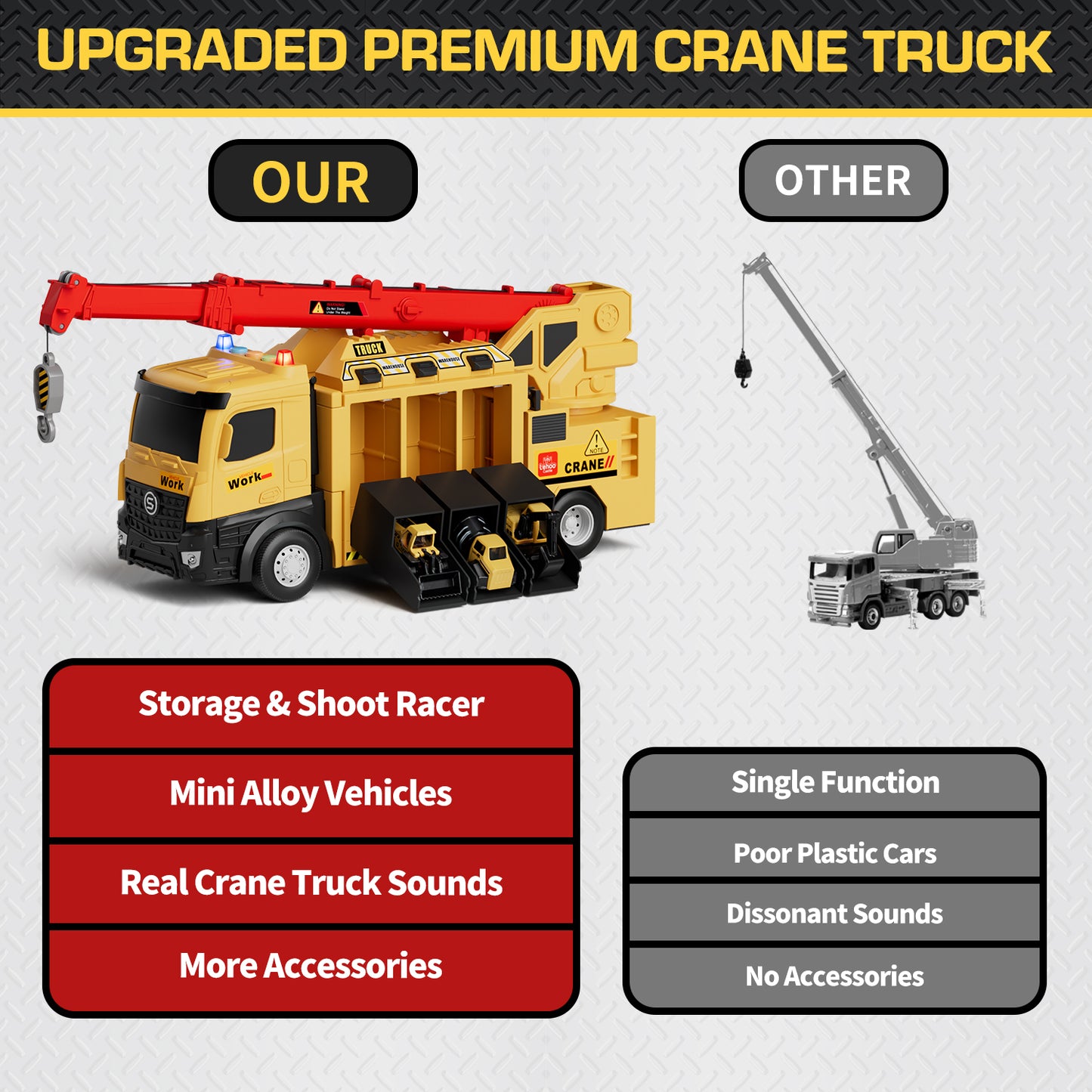 Crane Toy, Construction Truck for Boys 2 3 6 Years, Construction Vehicle Toy Car for Toddlers, Include Launch Mode, Powerful Storage, 6 Alloy Construction Vehicles, Best Birthday Christmas Gifts