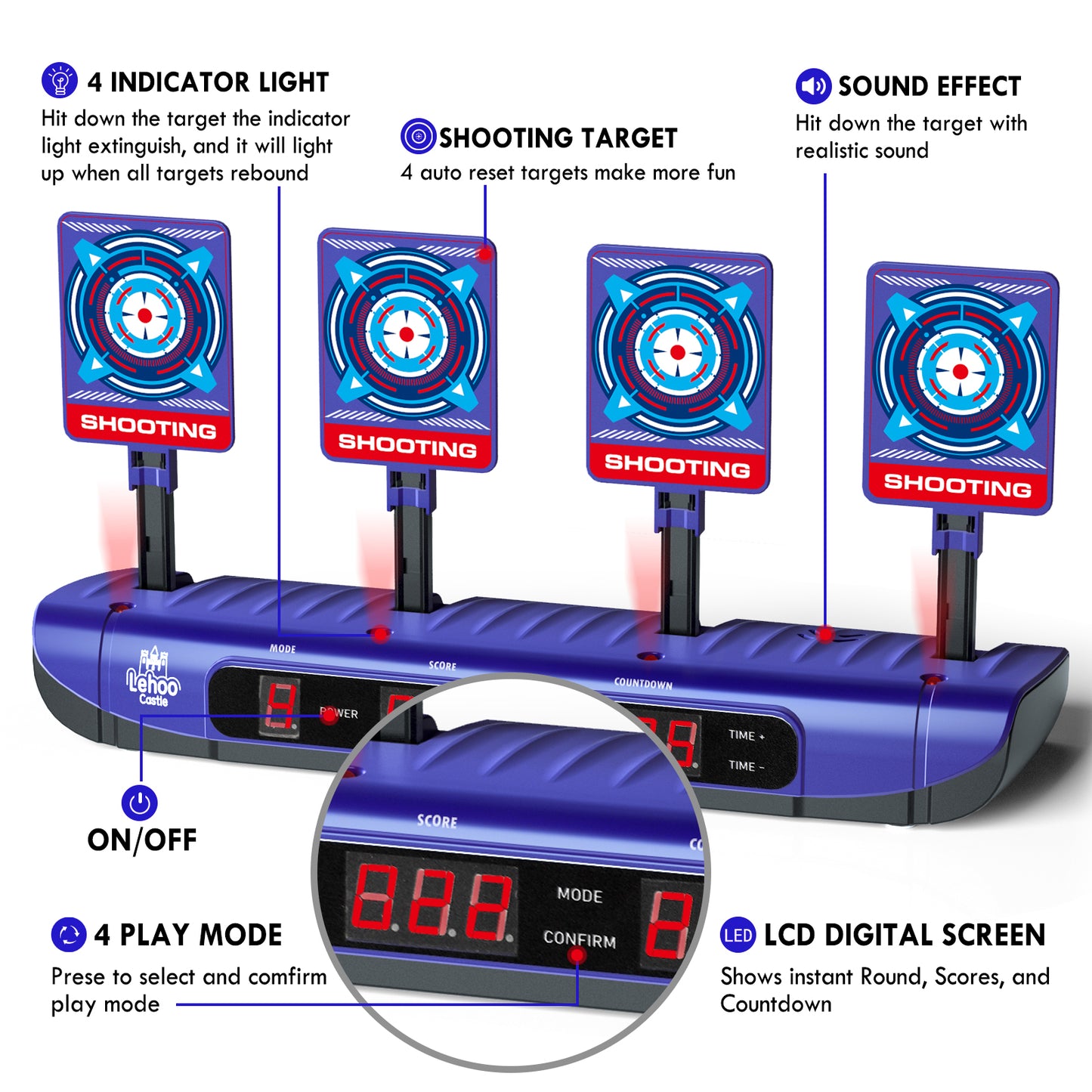 Electronic Shooting Targets for Kids, Target Scoring Shooting Target for Nerf Boys, Auto Reset