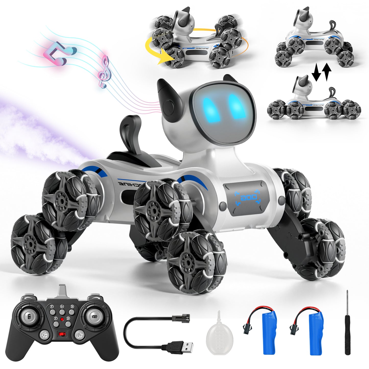 Remote Control Cars, Robot Dog Toy for Kids, RC Robot Toys for 7 8 9 10 11 12 Year Old Boys Toy, 2.4Ghz Fast Stunt, Robot Dog RC Cars for Age 8-12 Outdoor Toys w/Light & Smoke, Perfect Gift for Boys