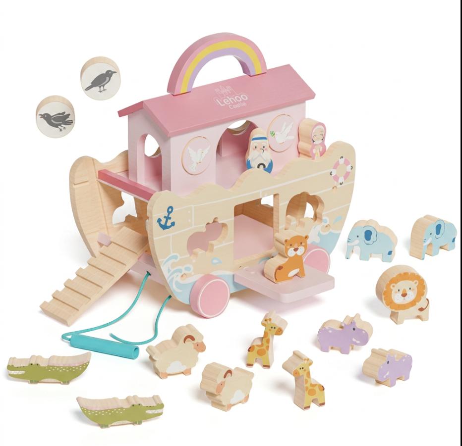 Wooden Noah’s Ark Toy for Toddlers 1-3, Baptism Gifts for Girls, Montessori Learning Toys for 1 Year Old, Christian Toy with Animal Shape Sorter, Birthday Christmas Gifts for Baby