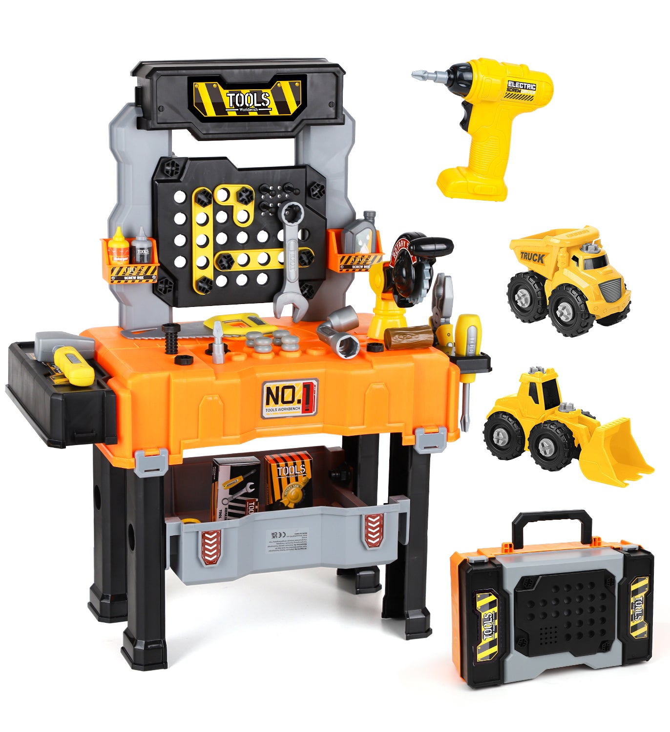 Kids Tool Bench Play Set, Educational Boy Toys, Kids Tool Set, Foldable Kids Workbench with Realistic Tools & Electric Drill & Take Apart Toy Cars, Construction Toys for Boys Age 2 3 Birthday Gifts