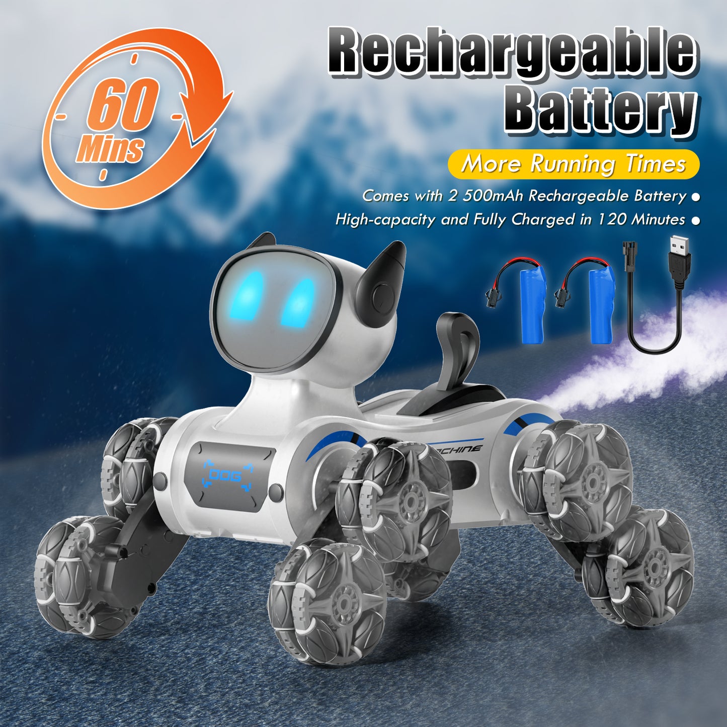 Remote Control Cars, Robot Dog Toy for Kids, RC Robot Toys for 7 8 9 10 11 12 Year Old Boys Toy, 2.4Ghz Fast Stunt, Robot Dog RC Cars for Age 8-12 Outdoor Toys w/Light & Smoke, Perfect Gift for Boys