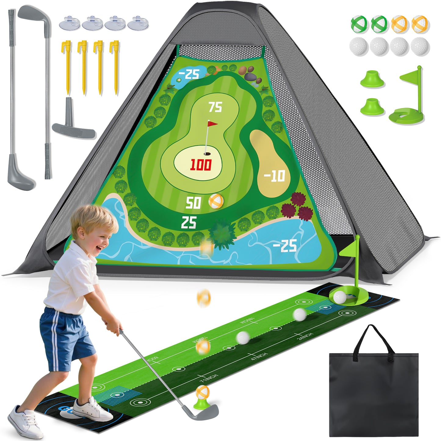 Kids Toy Golf Club Set with Golf Putting Mat, 3-5 Toddler Mini Golf Games, Indoor Outdoor Sport Toys Gifts for Boys Girls Aged 3 4 5 6