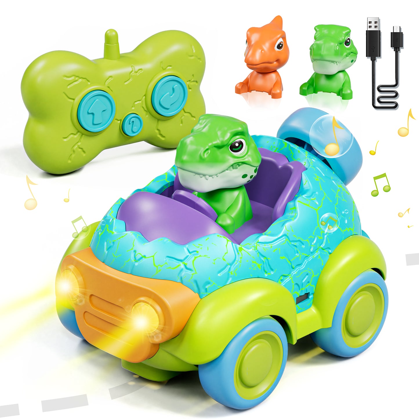 Remote Control Car for Toddlers, Rechargeable RC Cars for Toddler Toys 2-3, Dinosaur Toys for Ages 2-4 with Lights & Music, 2 3 4 Year Old Boy Toys