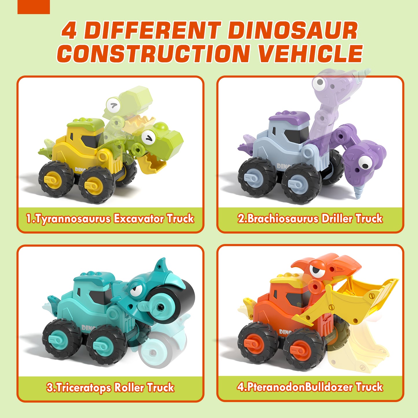 Toys for 1 2 3 Year Old Boy Girl, Construction Vehicle Dinosaur Toy Cars For Toddlers, Press And Go Toy Cars, Pull Back Cars Baby Toys