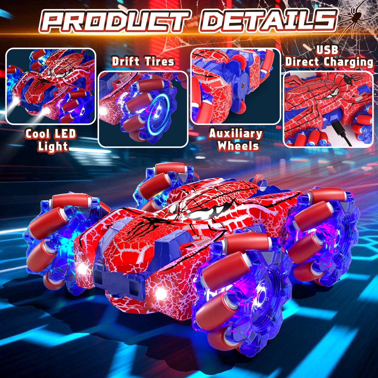 Remote Control Cars, RC Cars Toys for 5 6 7 8 9 10 Year Old Boys Girls, Gesture Sensing RC Stunt Car, Double Sided Race Car with Cool Lights for Boys Kids Age 8-12 Outdoor Toys Birthday Gifts