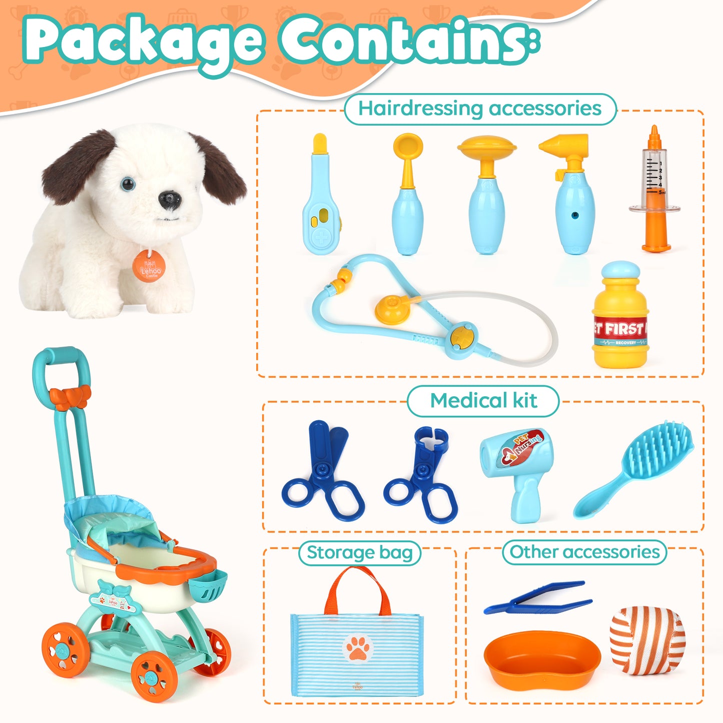 Pets Doctor Kit for Kids, Toddler Toys for 3+ 4 5 6 Year Old Boys Girls, Kids Doctor Play Set, Pretend Play Pet Doctor Set for Kids, Pet Care Role Play Set, Learning Toys for Toddlers Birthday Gift