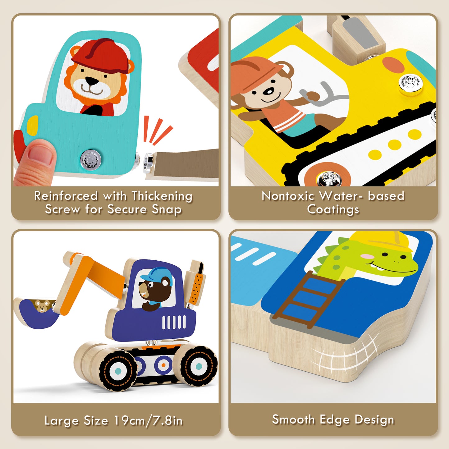 Toys for Boys 2 to 4 Years Old, Construction Vehicle Take Apart Toys Cars For Toddlers, Construction Toys for Boys 3 6 Years, Wooden Cars Toys, Learning Educational Toys for Kids Birthday Gifts