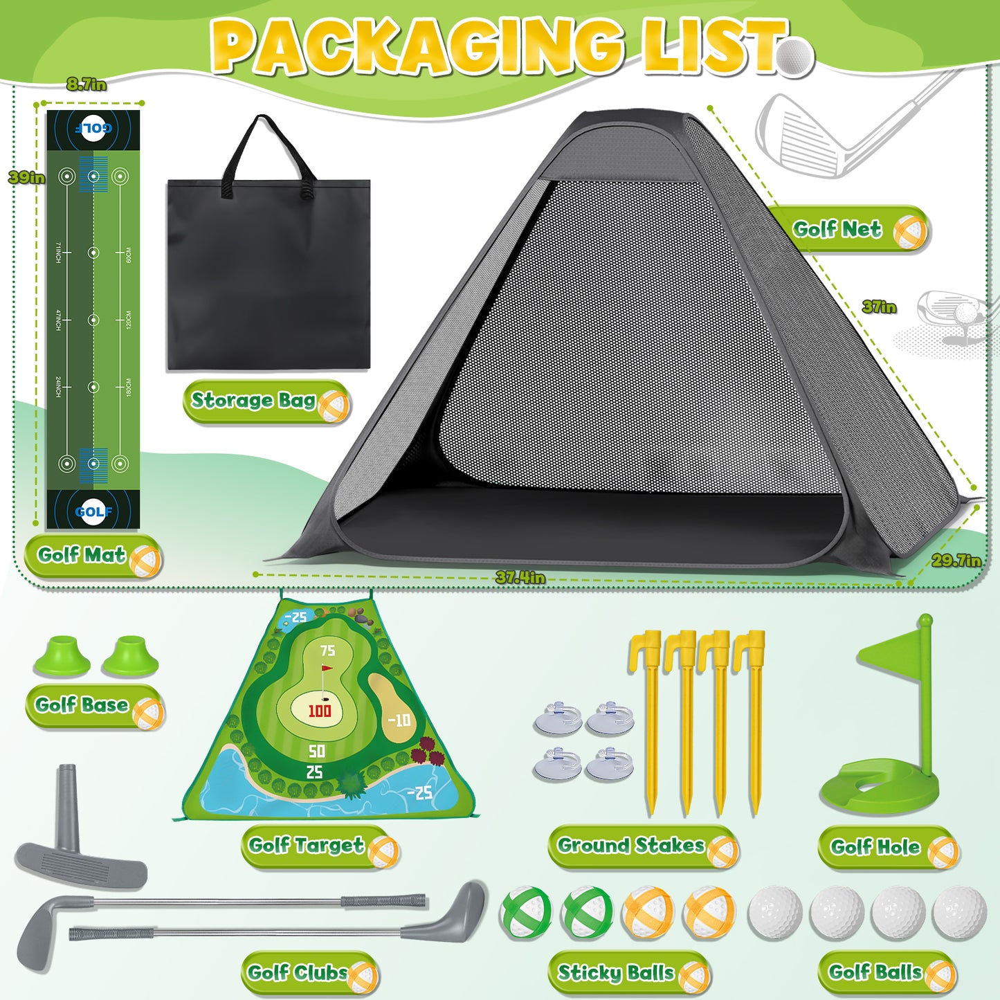 Kids Toy Golf Club Set with Golf Putting Mat, 3-5 Toddler Mini Golf Games, Indoor Outdoor Sport Toys Gifts for Boys Girls Aged 3 4 5 6