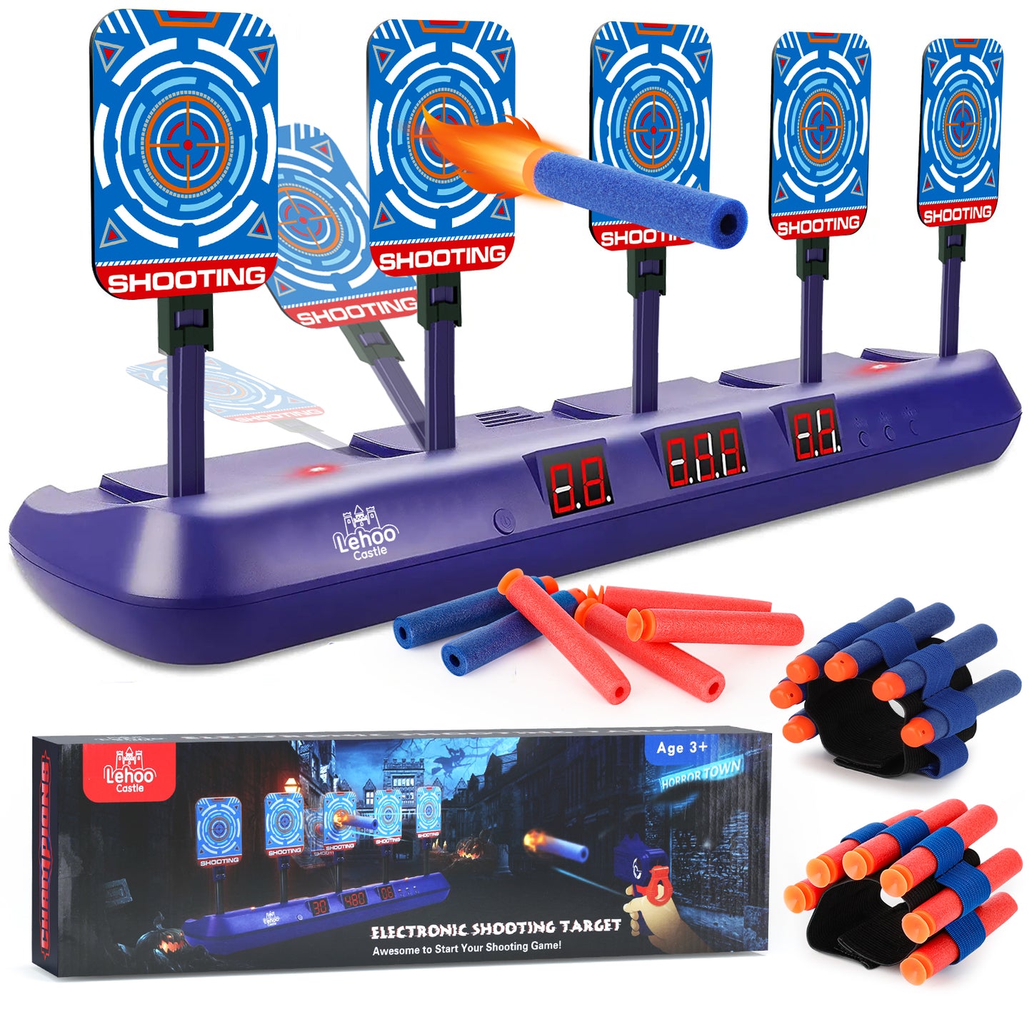 Shooting Targets for Nerf, Target with Auto-Reset, 5 Electronic Digital Scoring Target with Toy Shooting, Blue