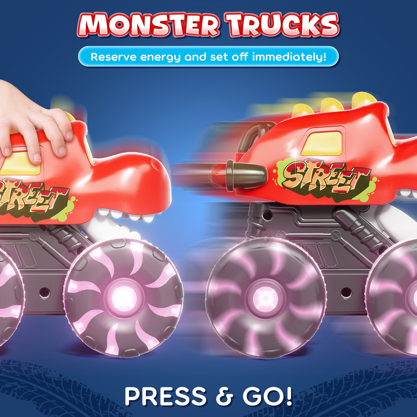 Toys for 1 2 3 Year Old Boys, Monster Truck for Toddler, Dinosaur Toy Cars with Cool Lightning Wheels For Toddlers 1-3, Press And Go Toy Cars, Pull Back Cars Baby Toys for 1+ Year Old Birthday Gifts
