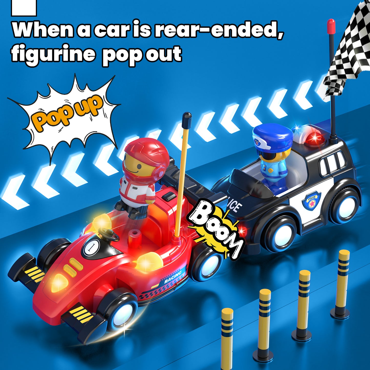 2 Pack Remote Control Cars for Toddlers Remote Control Toys, RC Race Car & Police Car for Kids with Light & Music, Ejector Battle Cars, RC Car Toys, Boy Toys, Gifts for Ages 3-5 Toddler Boys Girls