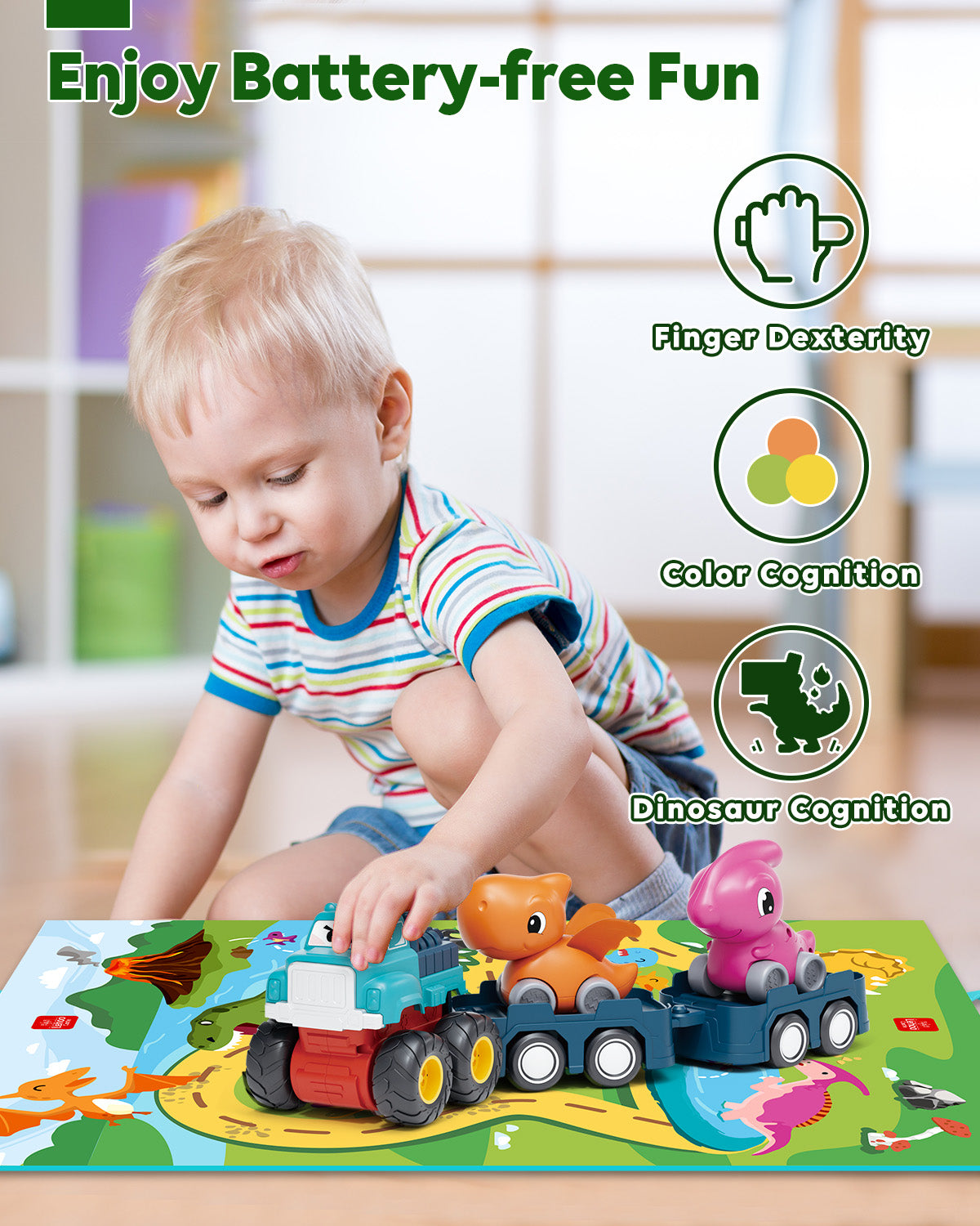 Toys for 1 2 3 Year Old Boy Girl, Toddler Toys, Dinosaur Toy Cars for Toddlers, Push and Go Toy Cars, Truck Trailer Cars Baby Toys, Friction Powered Truck Toy, Trailers Toy with Storage Bag