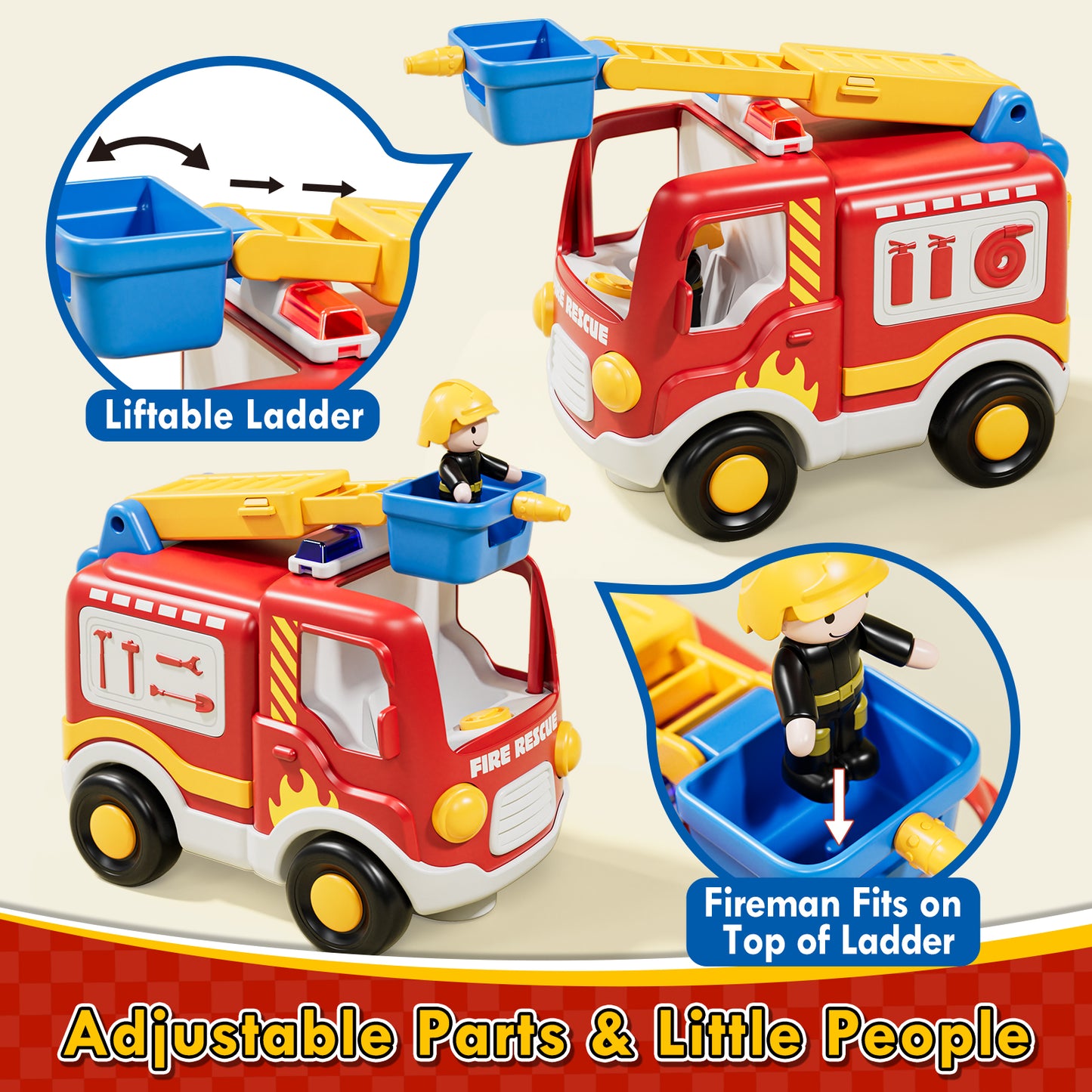 2 Packs Remote Control Cars for Toddlers, Remote Control Toys with Lights & Music, Rechargeable RC Cars for Toddler Toys 2-3, Fire Truck & Police Car Toy for 2 Year Old Boy Toys for 2 3 4 Year Old