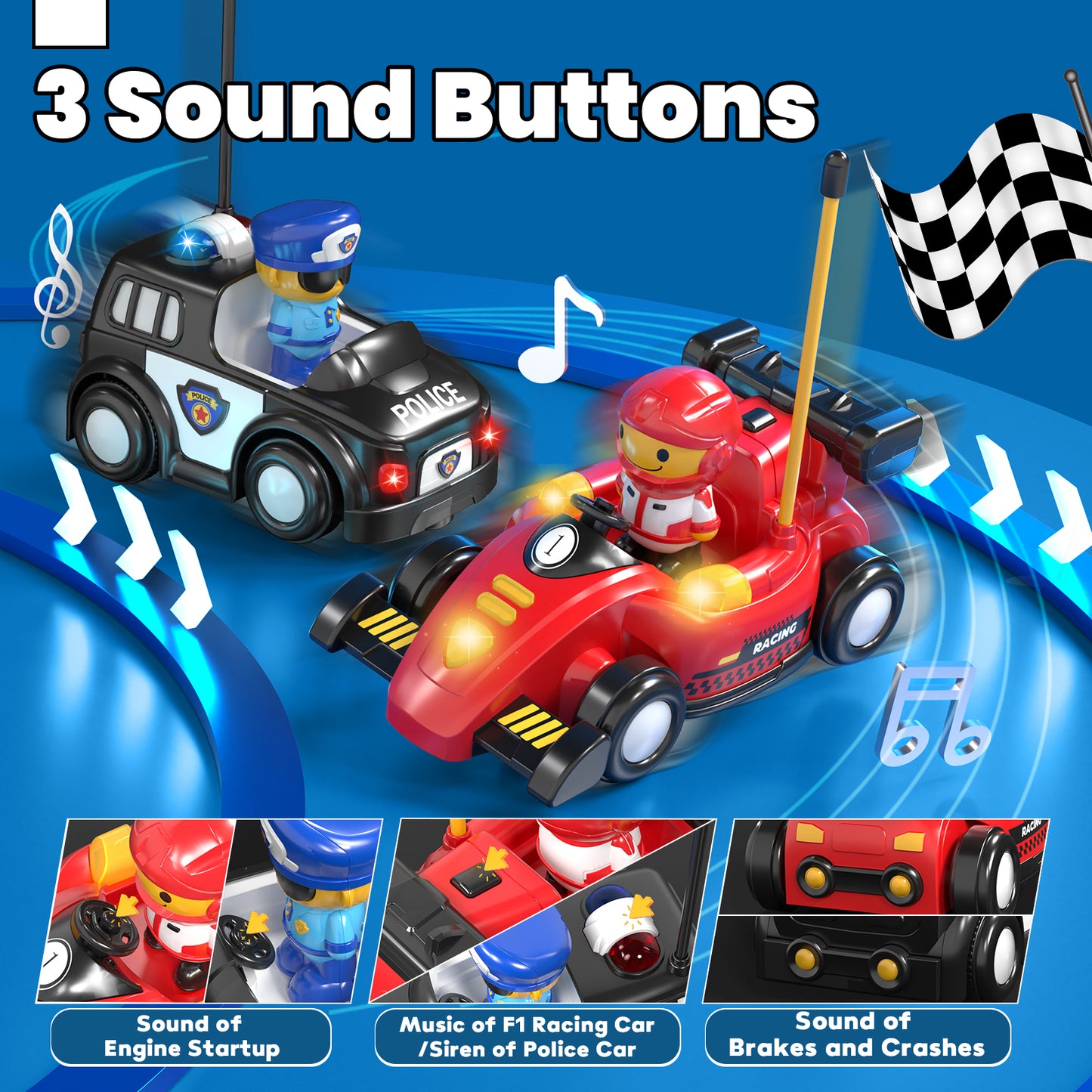 2 Pack Remote Control Cars for Toddlers Remote Control Toys, RC Race Car & Police Car for Kids with Light & Music, Ejector Battle Cars, RC Car Toys, Boy Toys, Gifts for Ages 3-5 Toddler Boys Girls