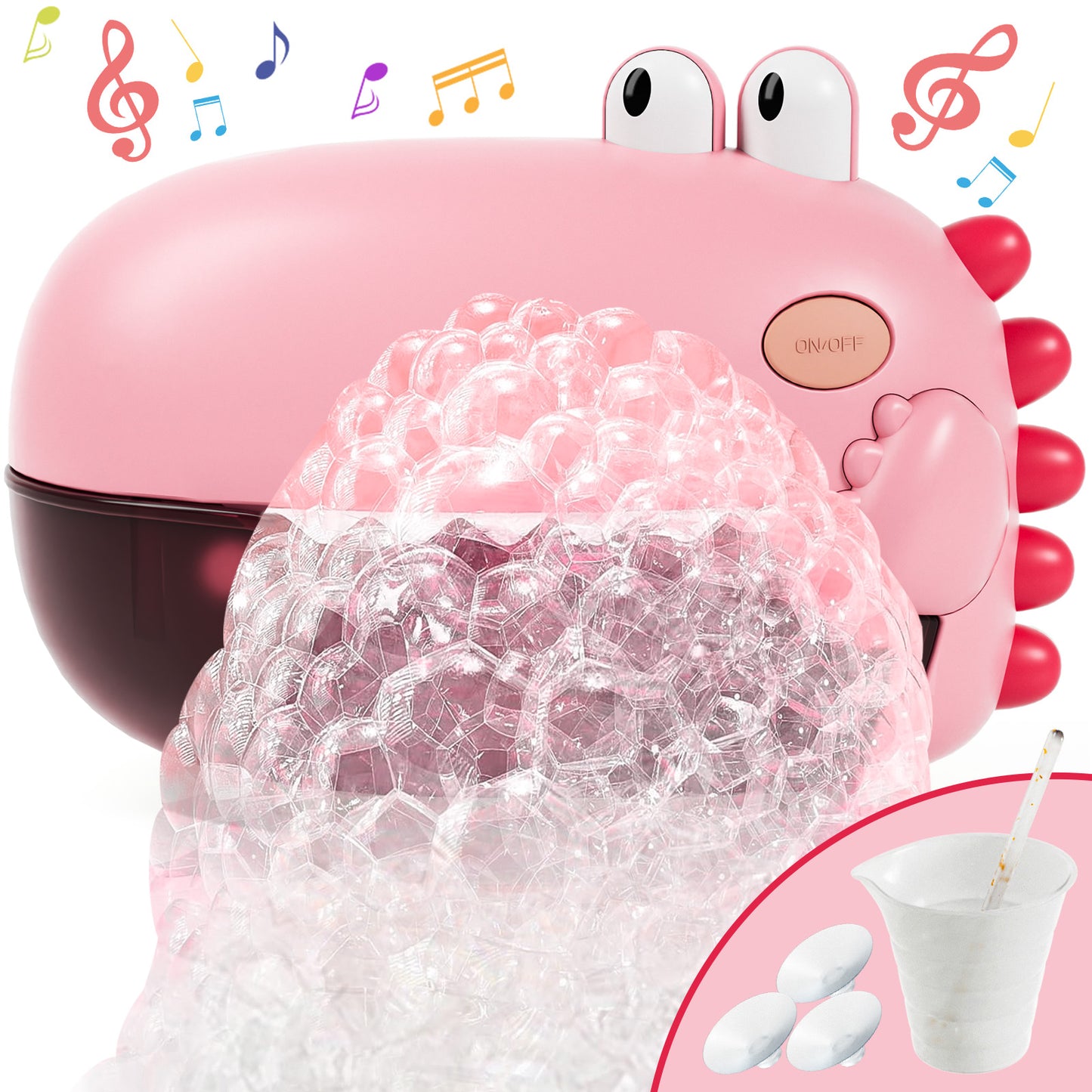 Bath Toys,Toddler Bath Bubble Machine, Bathtub Toy Dinosaur, Bubble Maker with 12 Songs, Bathtime Shower Bath Wall Toy for Boys Girls - Pink