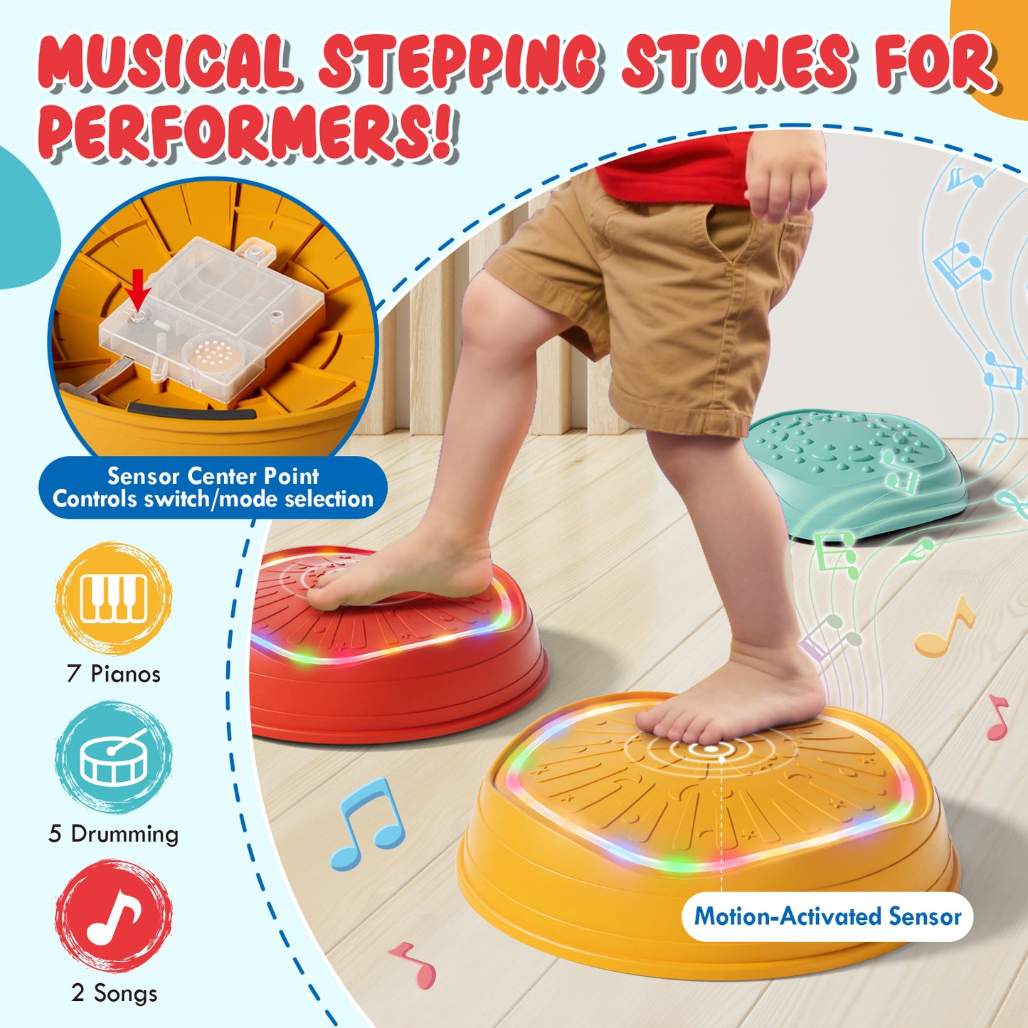 Stepping Stones for Kids, Upgraded Support Bones Toddler Stepping Stones, Crab Shape, 5 Pcs Non-Slip Balance Stepping Stones, Up to 220 lbs, Coordination Skills Sensory Toys for Ages 2 3 4 5 6+