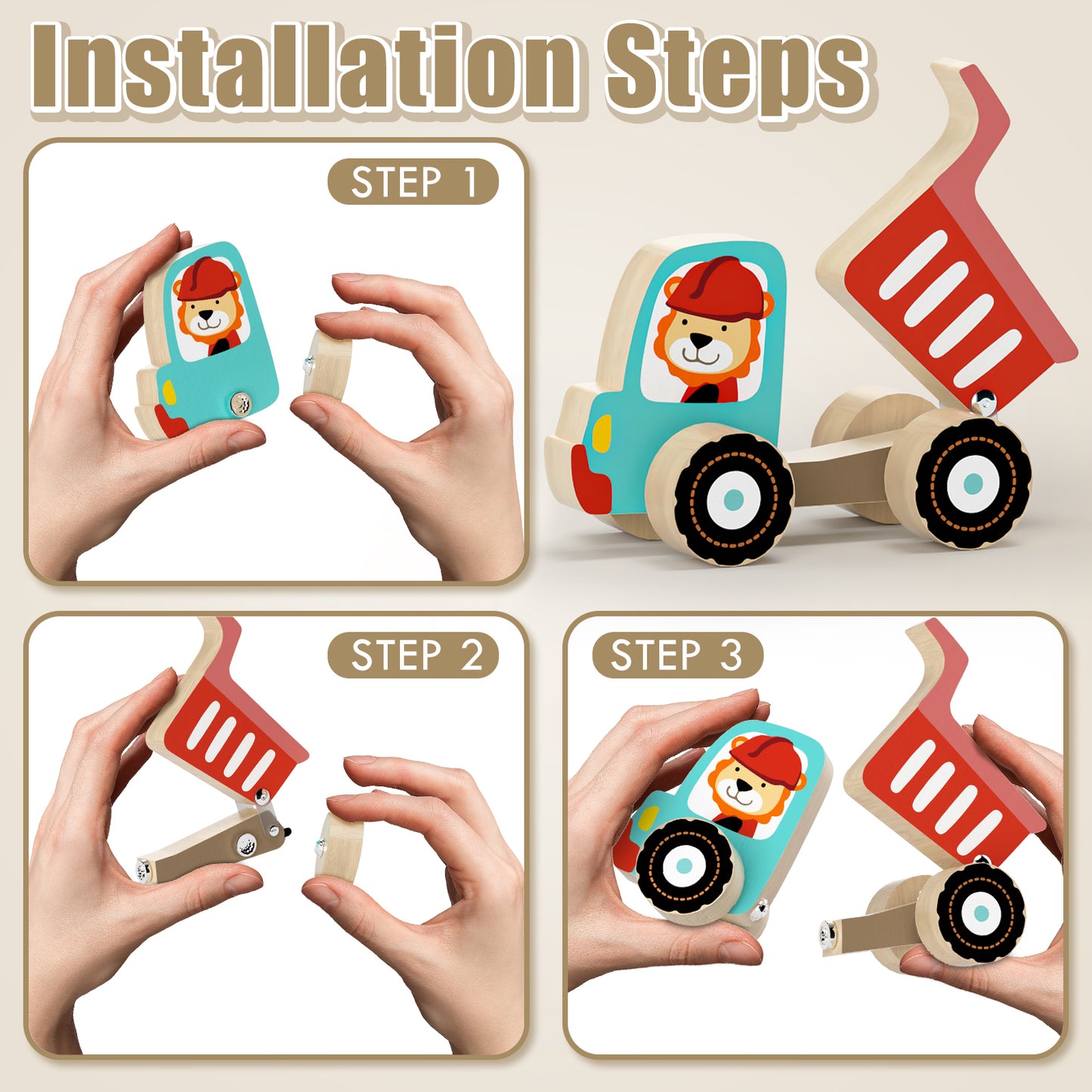 Toys for Boys 2 to 4 Years Old, Construction Vehicle Take Apart Toys Cars For Toddlers, Construction Toys for Boys 3 6 Years, Wooden Cars Toys, Learning Educational Toys for Kids Birthday Gifts