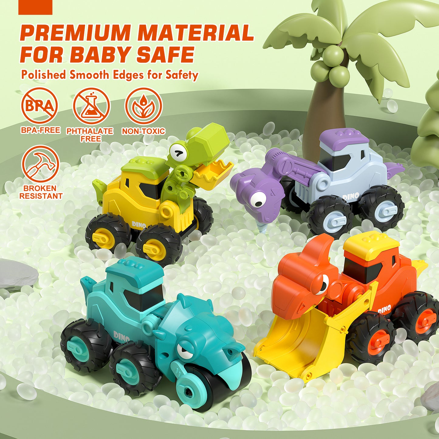 Toys for 1 2 3 Year Old Boy Girl, Construction Vehicle Dinosaur Toy Cars For Toddlers, Press And Go Toy Cars, Pull Back Cars Baby Toys