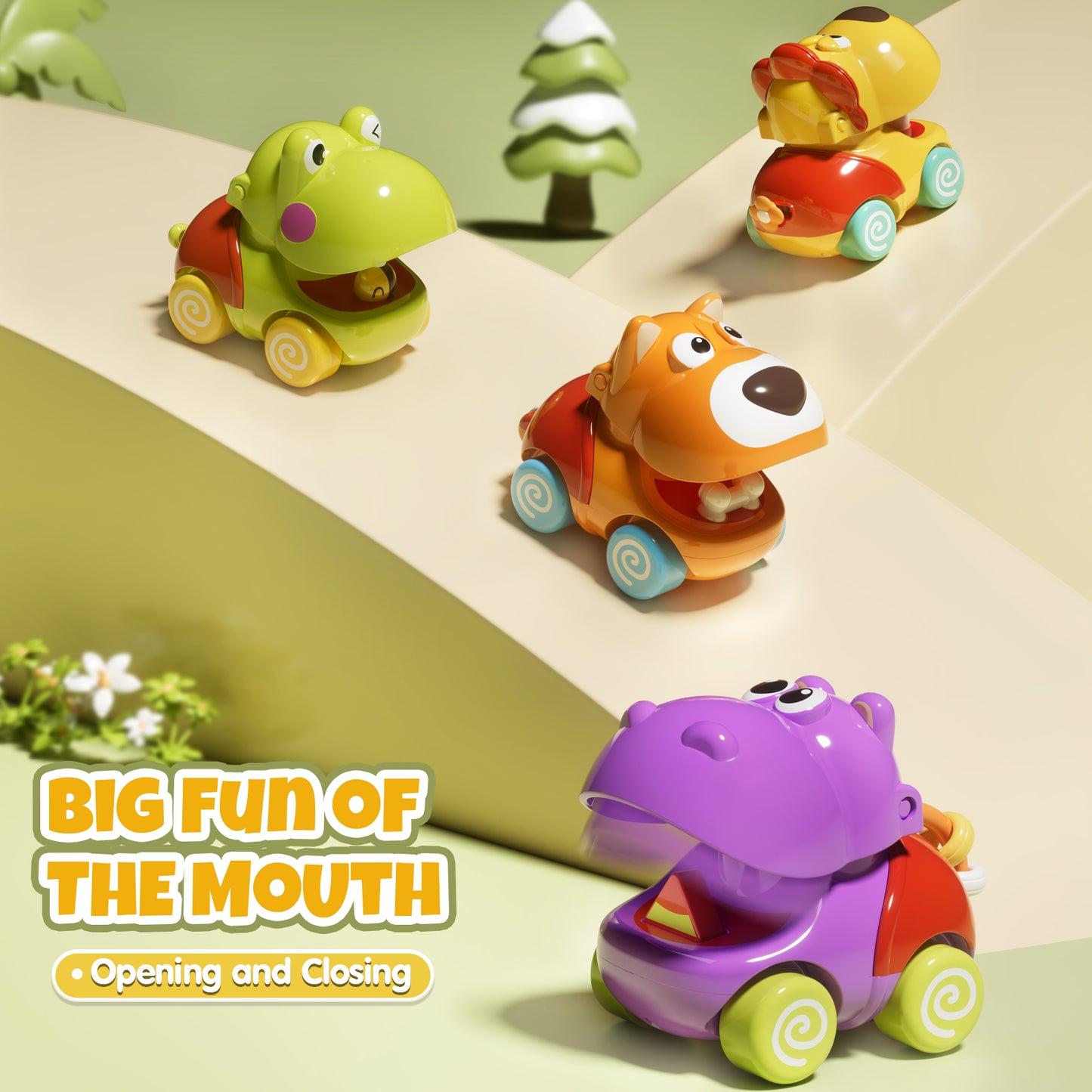 Toys for 1 Year Old Boys Gifts, 4pcs Baby Dinosaur Toy Cars 12 Month Car Toys, Cars for Girls 12-18 Months, Toy Cars For Toddlers for Infant 1 2 3 Year Old Girl 1st Birthday Gift