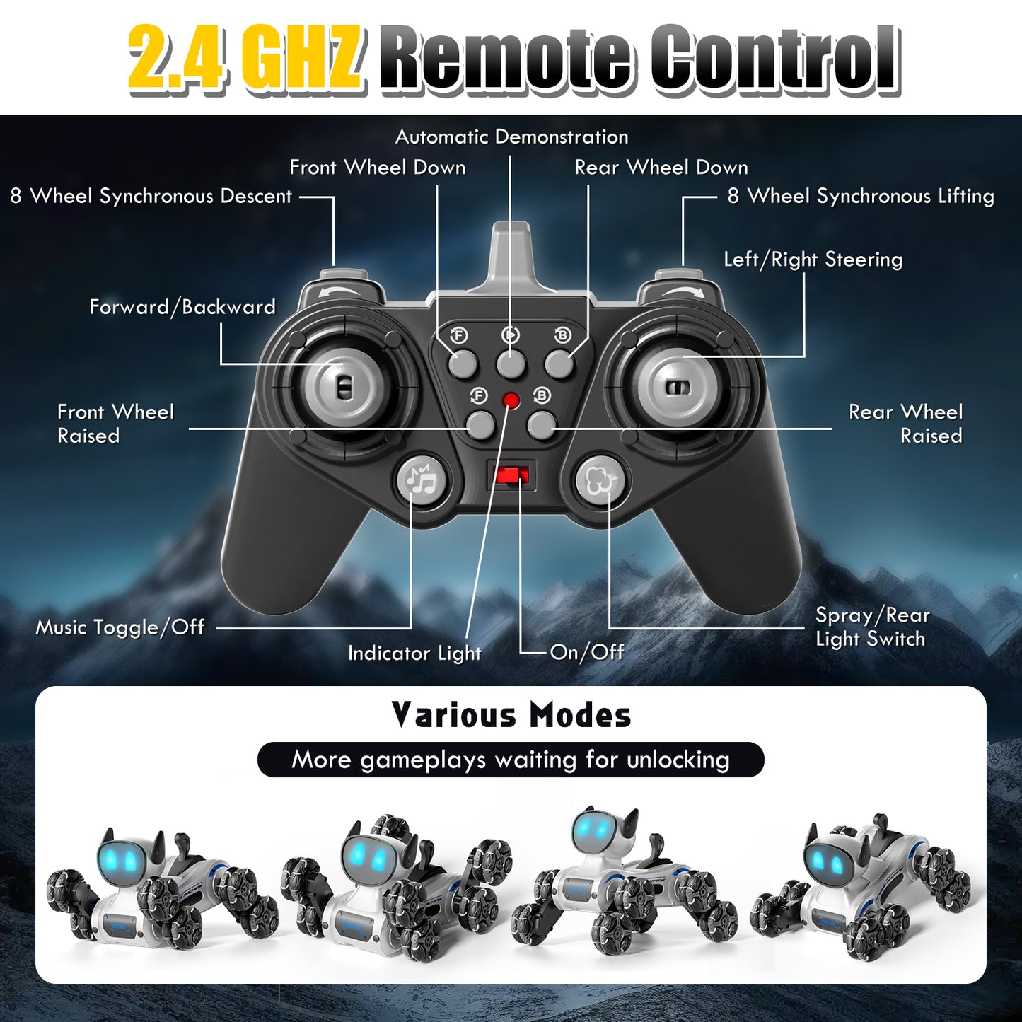 Remote Control Cars, Robot Dog Toy for Kids, RC Robot Toys for 7 8 9 10 11 12 Year Old Boys Toy, 2.4Ghz Fast Stunt, Robot Dog RC Cars for Age 8-12 Outdoor Toys w/Light & Smoke, Perfect Gift for Boys