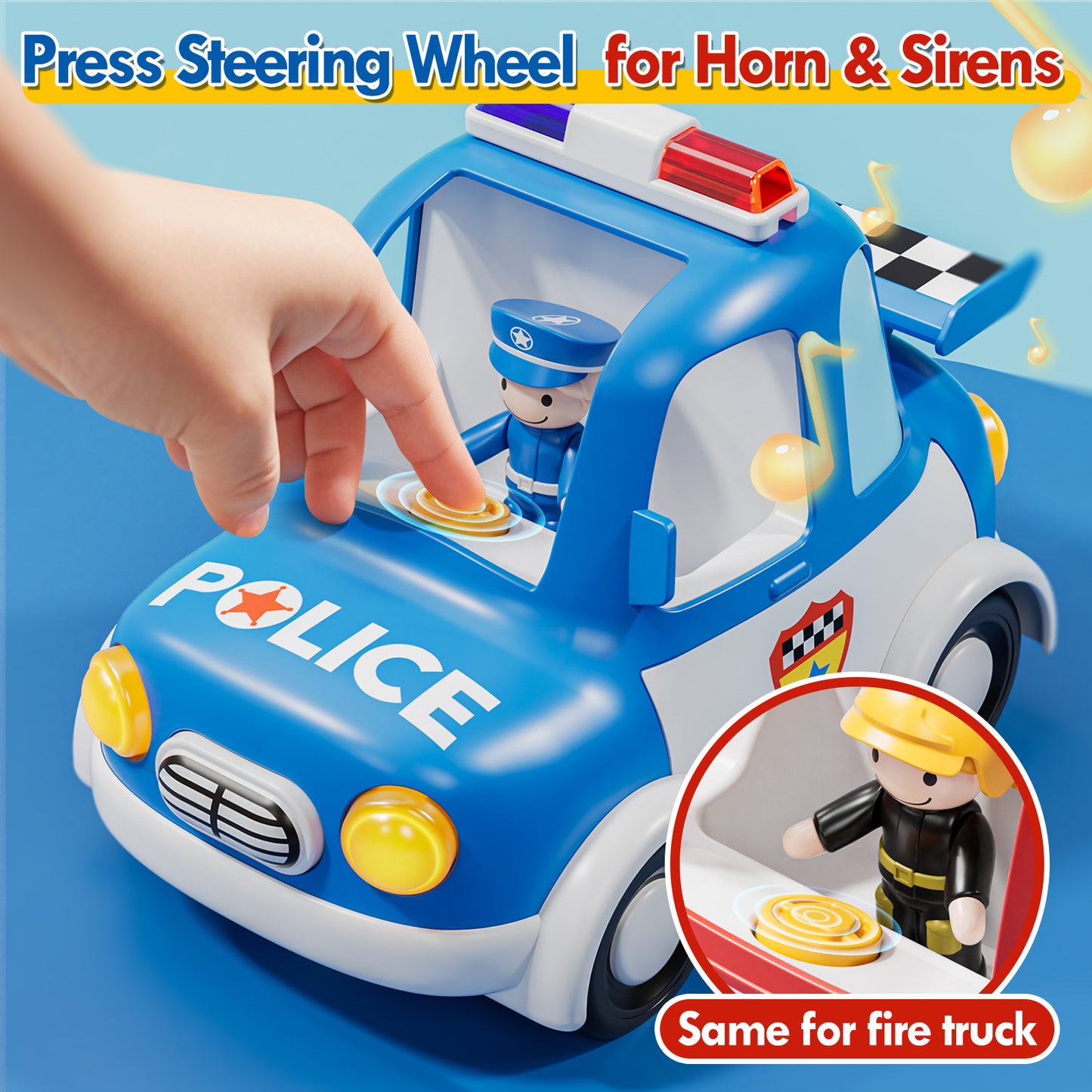 2 Packs Remote Control Cars for Toddlers, Remote Control Toys with Lights & Music, Rechargeable RC Cars for Toddler Toys 2-3, Fire Truck & Police Car Toy for 2 Year Old Boy Toys for 2 3 4 Year Old