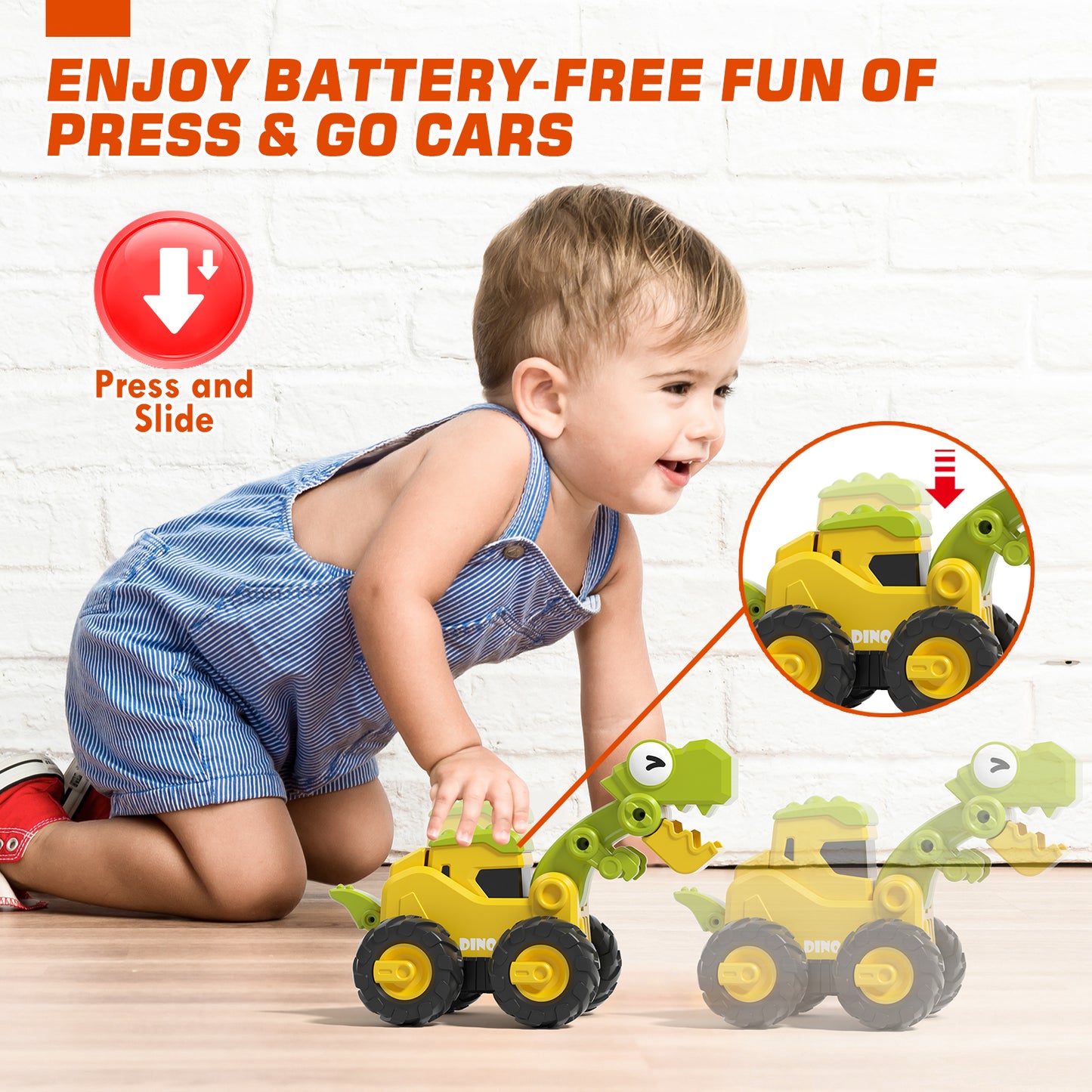 Toys for 1 2 3 Year Old Boy Girl, Construction Vehicle Dinosaur Toy Cars For Toddlers, Press And Go Toy Cars, Pull Back Cars Baby Toys